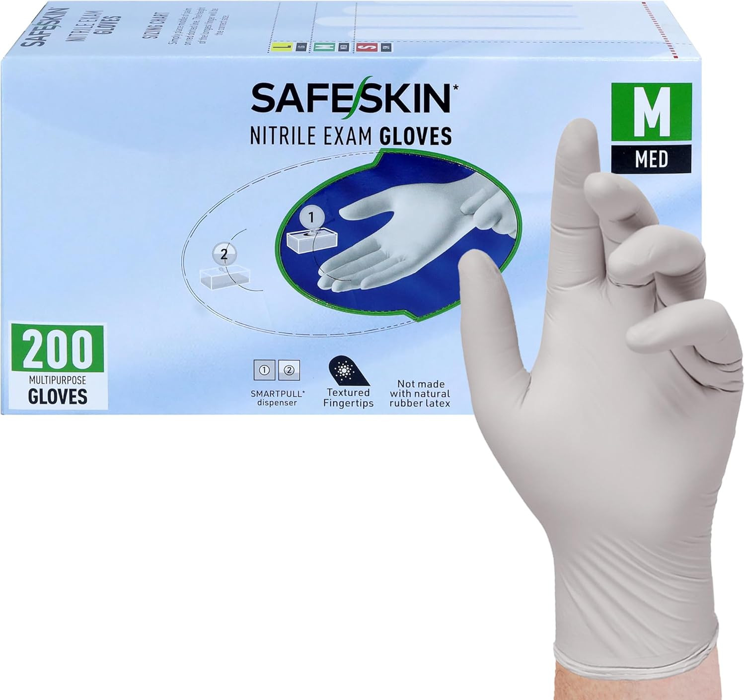 SAFESKIN Nitrile Exam Gloves Disposable – 3.5 Mil, Gray, Powder Free Gloves for