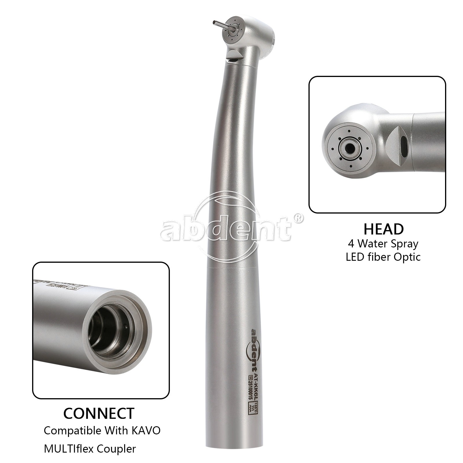 ABDENT Dental Fiber Optic LED Handpiece 4 Water Spray Fit KaV MULTIflex Coupling