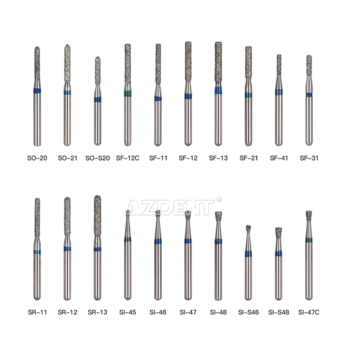 AZDENT Dental FG Diamond Burs Fit For High Speed Handpiece Friction Grip 1.6mm