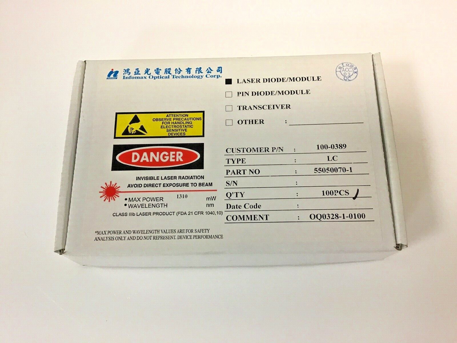 55050070-1 INFOMAX OPTICAL TECH CORP –Laser Diode/Module — 1 BOX of 100 PCS