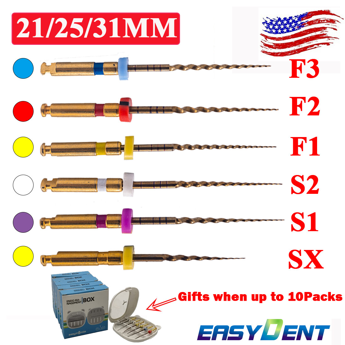 6Pcs Dental Endo Root canal Files X-Pro Gold Taper Niti Endodontic Files 25/31MM