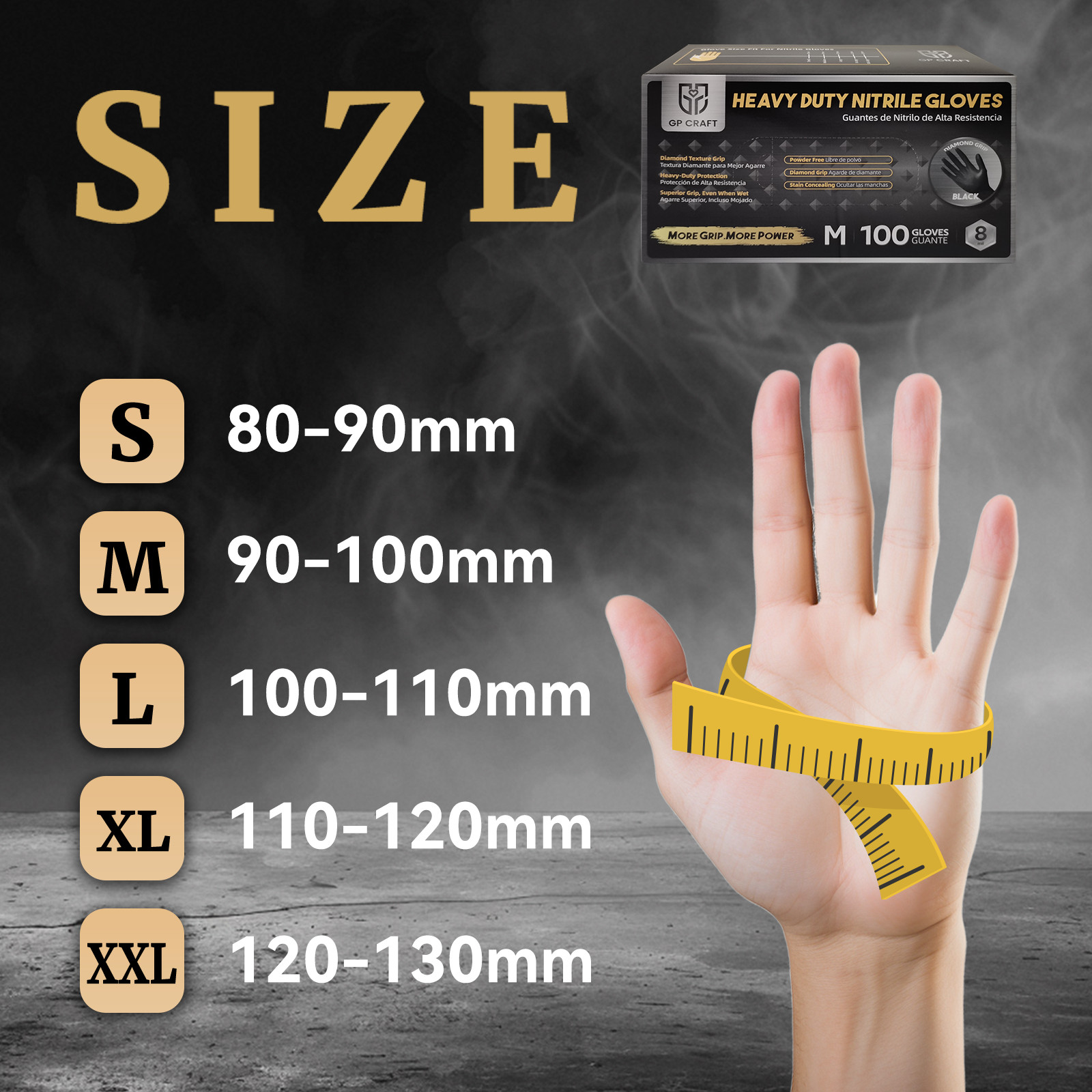 GP Craft Black Nitrile Gloves Diamond Grip 8Mil Disposable Latex Free 1000/Case
