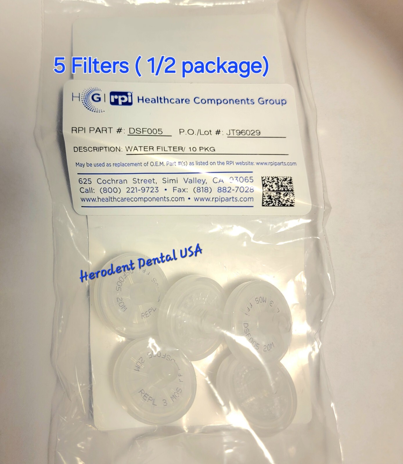 5 Pcs Cavitron Water Disc Filter Replacment DENTSPLY 30K RPI# DSF005 Half Pack