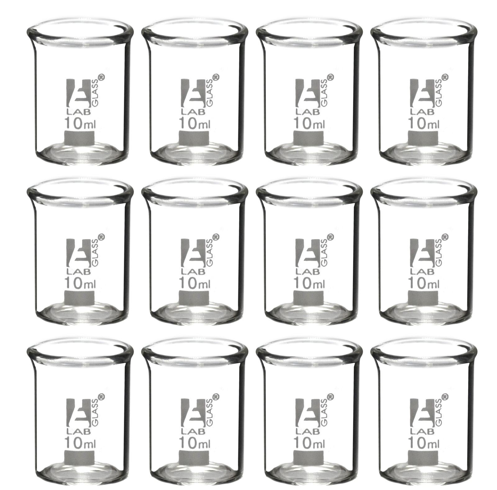 Eisco Labs Beaker – 10mL, Borosilicate Glass, Low form – Pack of 12