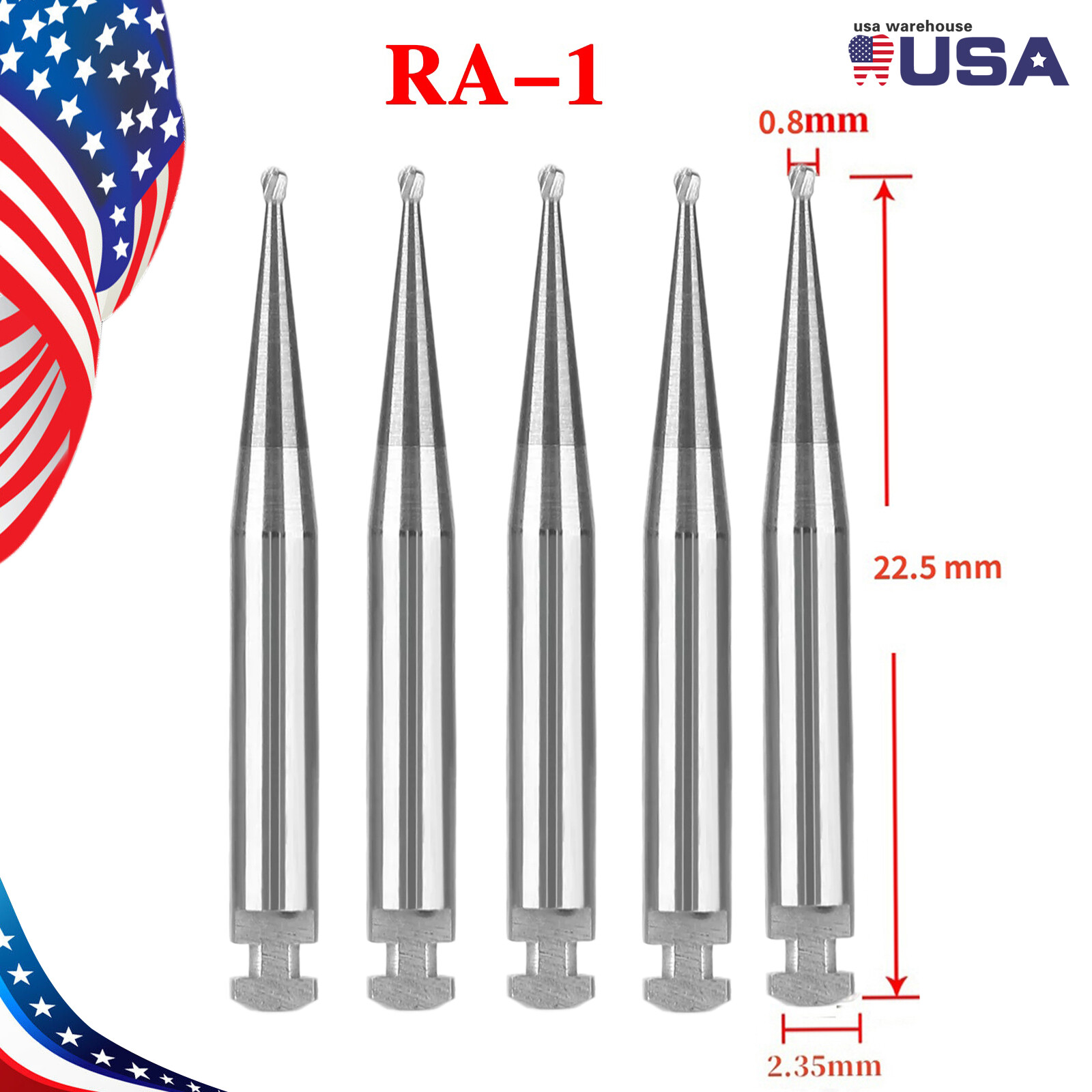 5 Pcs/Pack Dental RA Round Carbide Bur For Slow Speed Latch Type RA 1#-8# Choose
