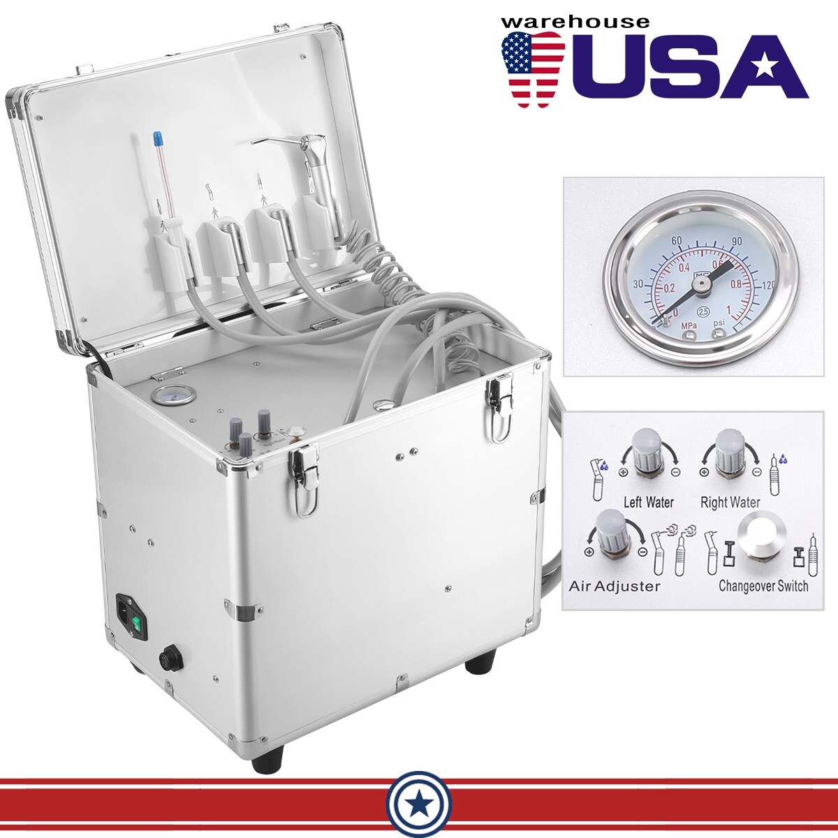Dental Portable Mobile Delivery Unit System With Air Compressor 4Hole Suction