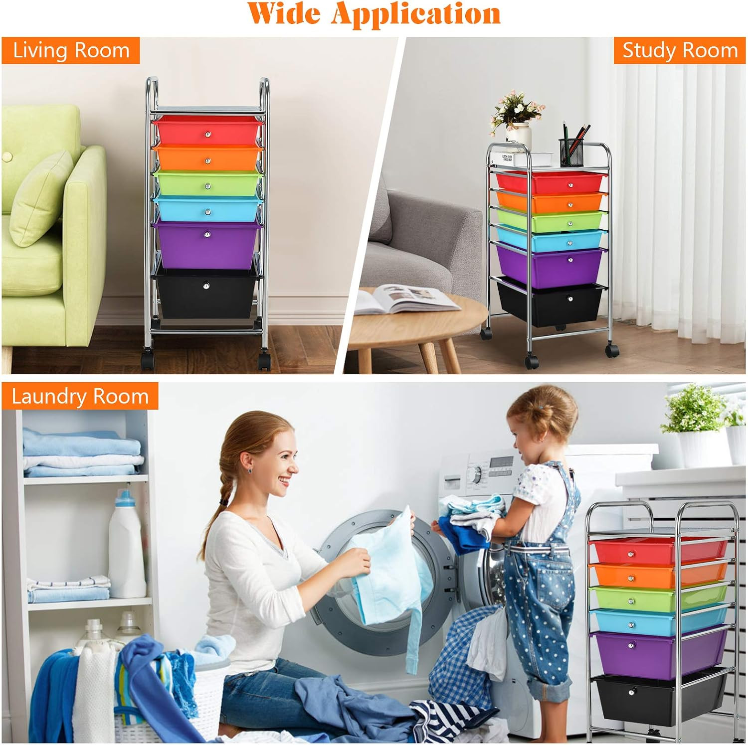 Multicolor 6-Drawer Rolling Storage Cart – Mobile Organizer for Home & Office