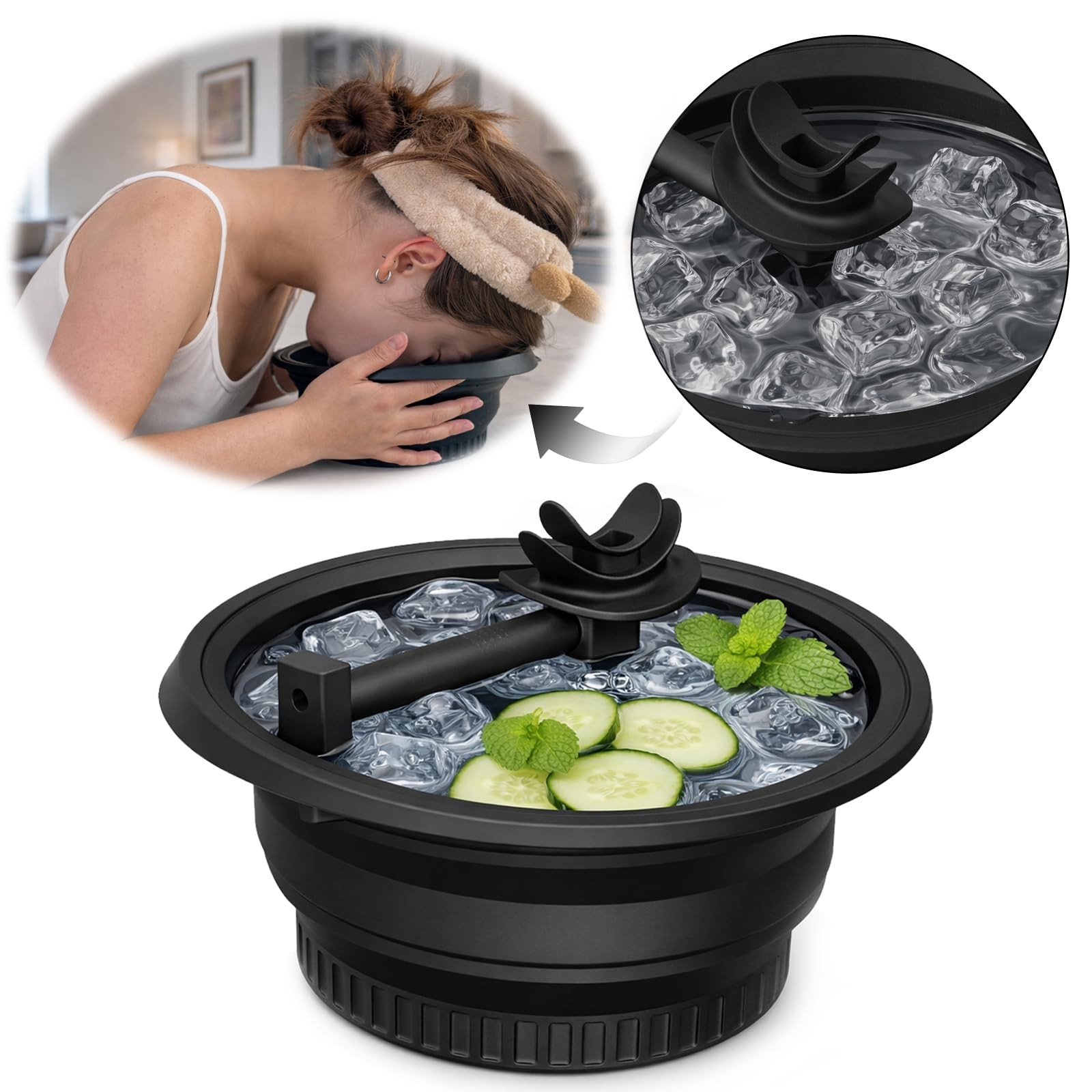 Face Ice Bath Bowl with Breathing Tube – Silicone for Black