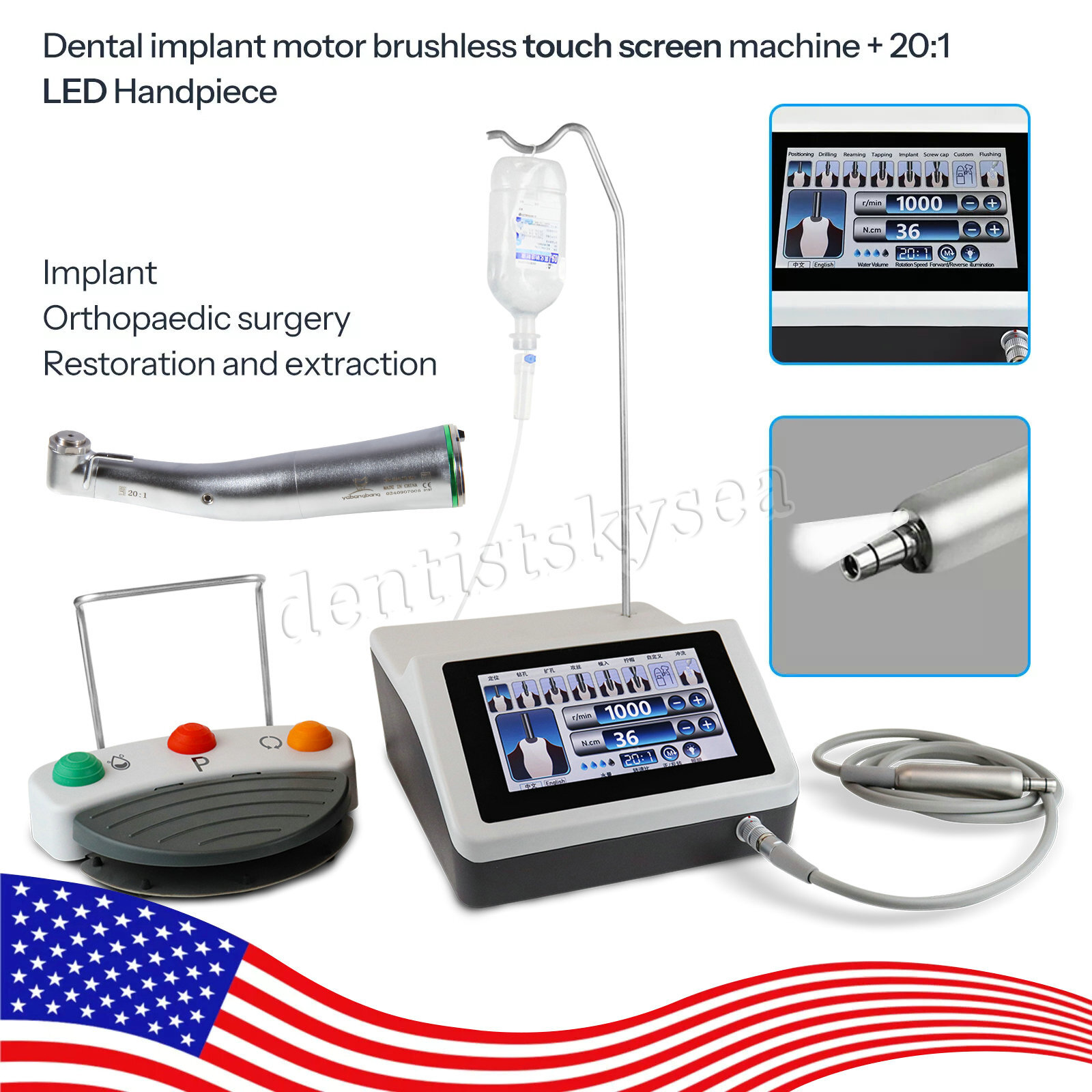 Implant Motor Surgical System LED Screen + Contra Angle Handpiece Fit NSK Dental