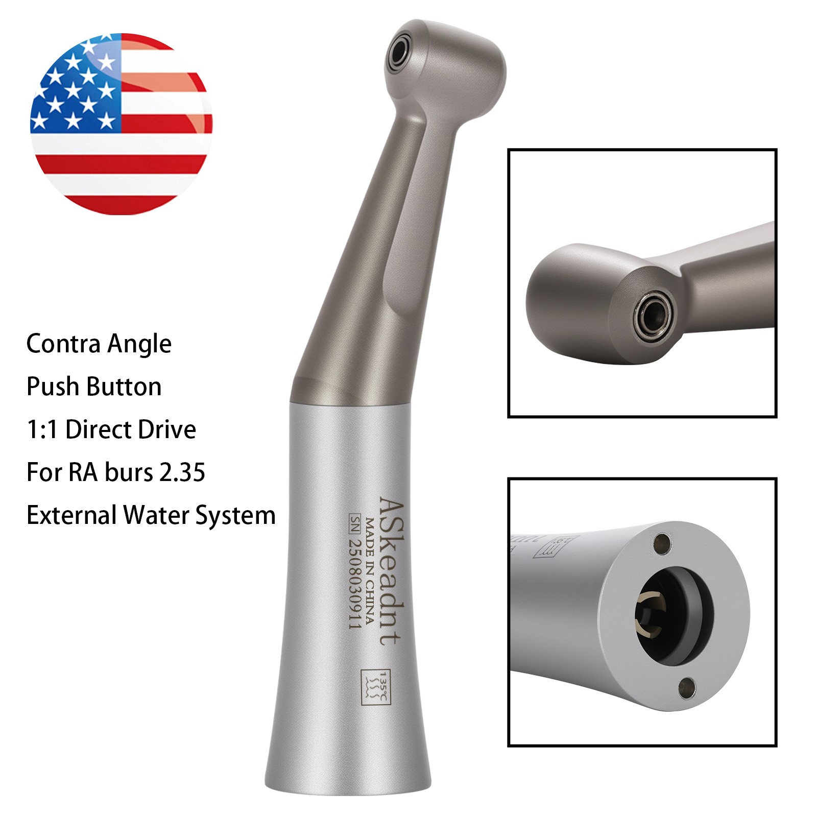 ASkeadnt Dental Slow Low Speed Contra Angle Handpiece E-type Push Button