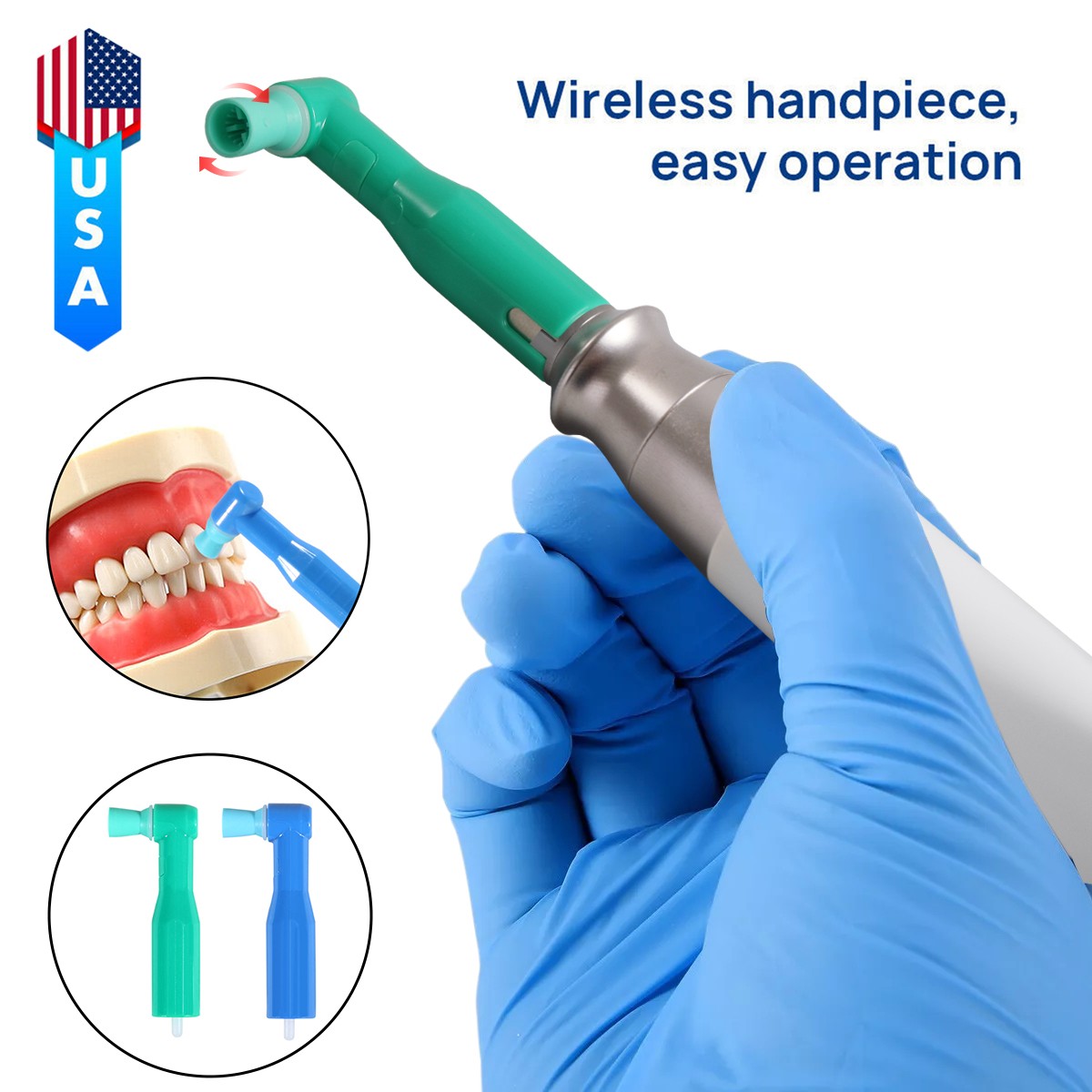 Portable Dental Cordless Hygiene Prophy Teeth Polishing Handpiece + 2 Angles