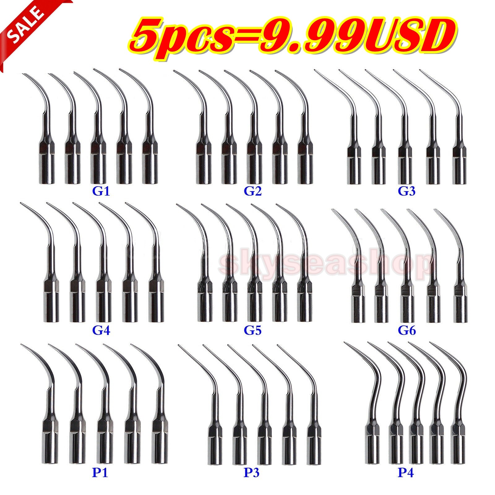 5*Dental Ultrasonic Scaler Scaling Perio Tip G/ P fit EMS SKYSEA handpiece