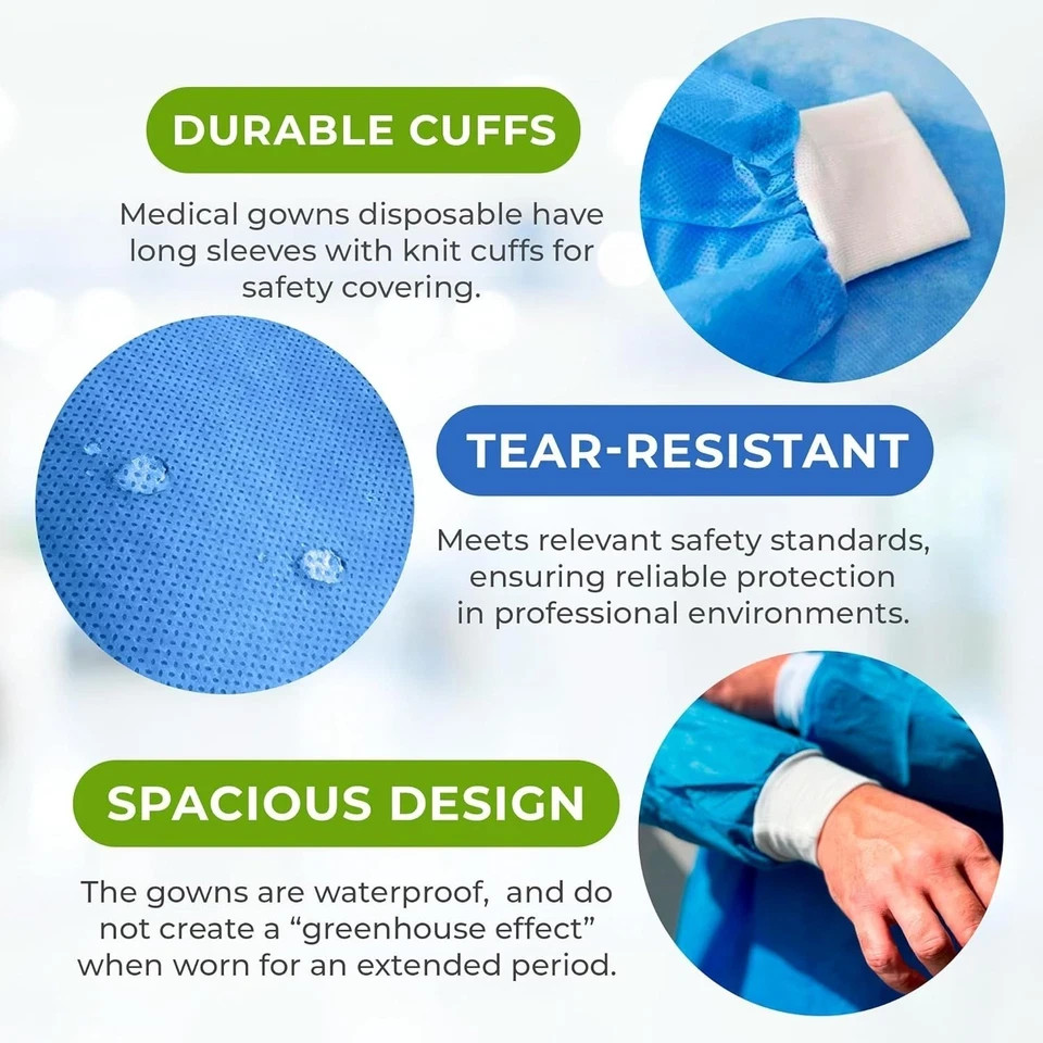 Isolation Gowns Disposable AAMI Level 3 Blue Medical – XL – 10/20/40/80 PCS