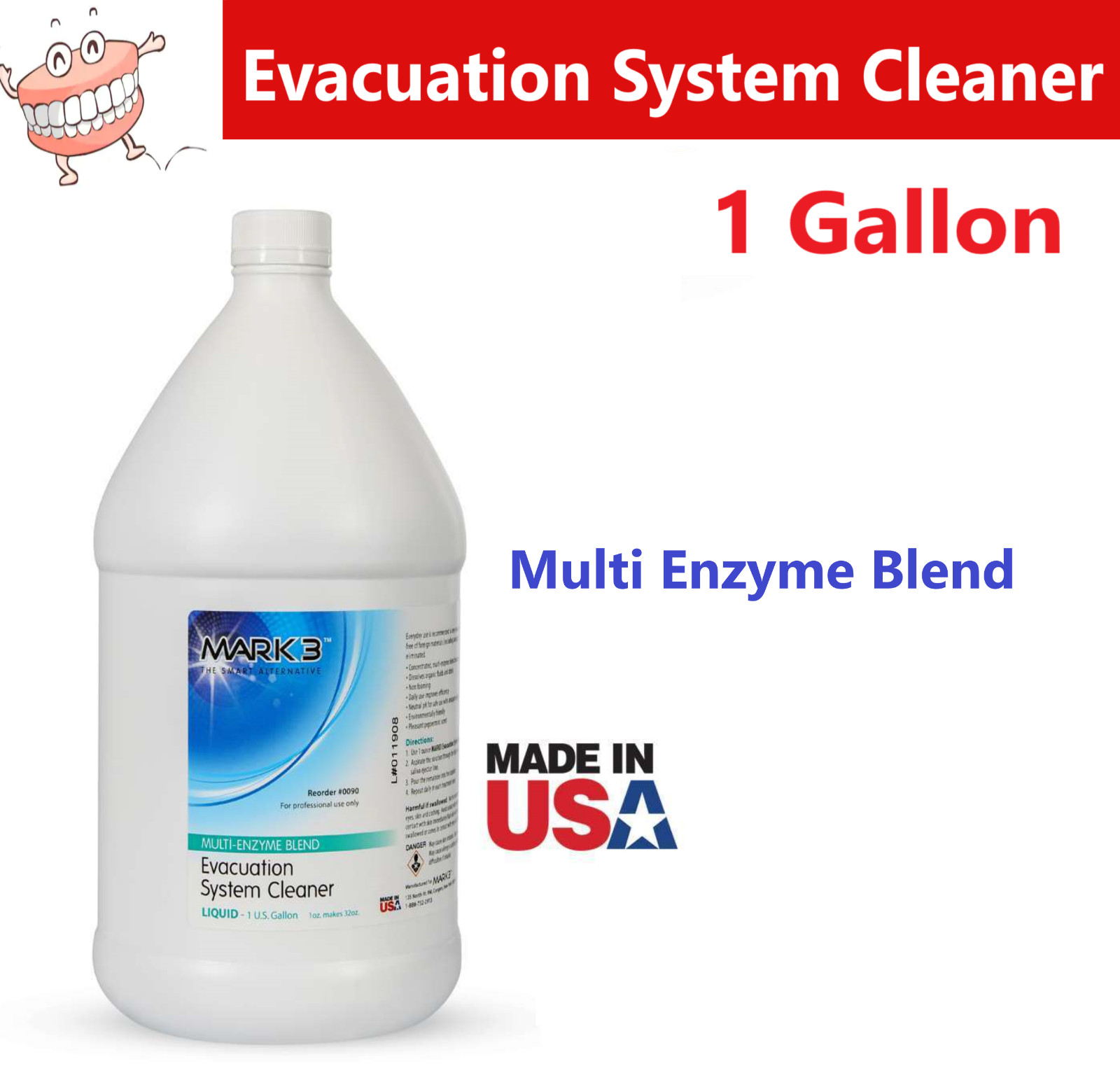 Dental MARK3 Evacuation System Cleaner 1 Gallon, Multi Enzyme Blend, Made in US