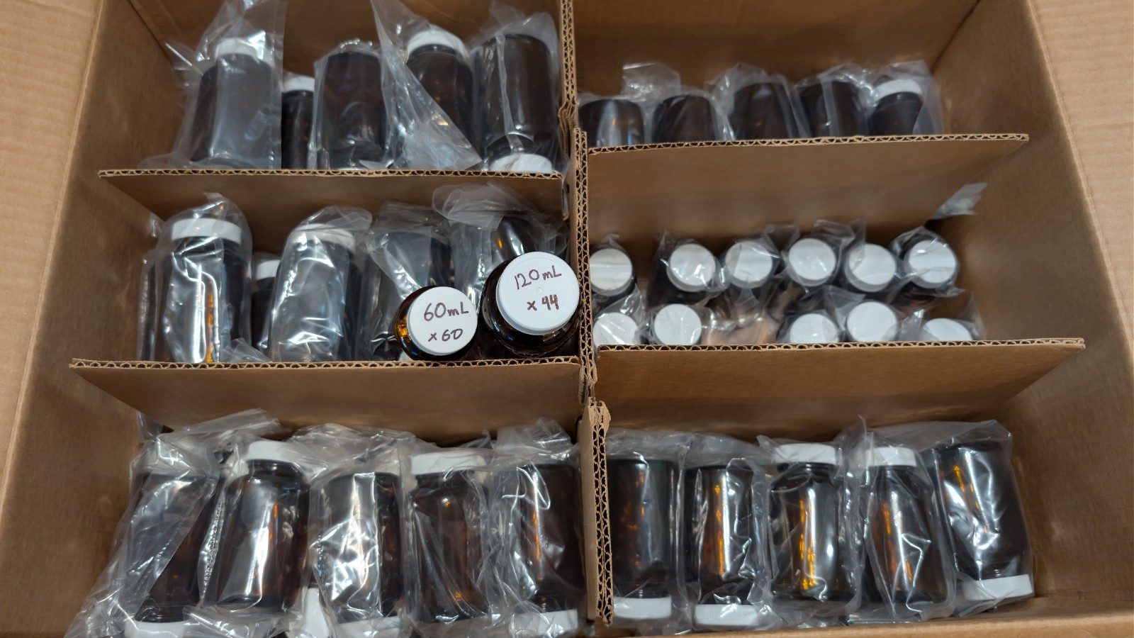 LOT Cole Parmer Wide Mouth EPA Amber Glass Bottles EW-99540-26 -51 60ml 125ml