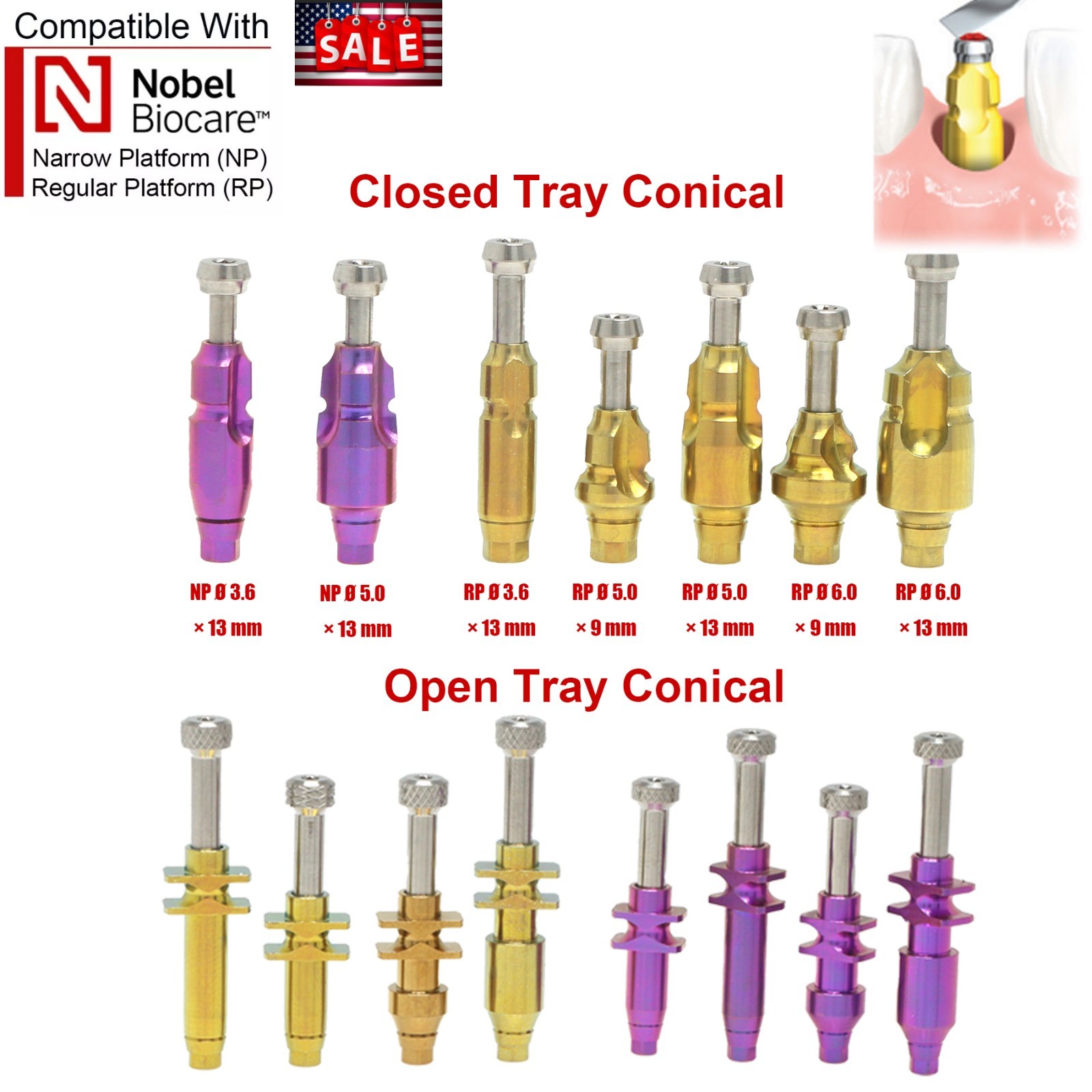 US 5Pcs Nobel Scan Body Analog Open Closed Tray Impression Transfer Conical Hex