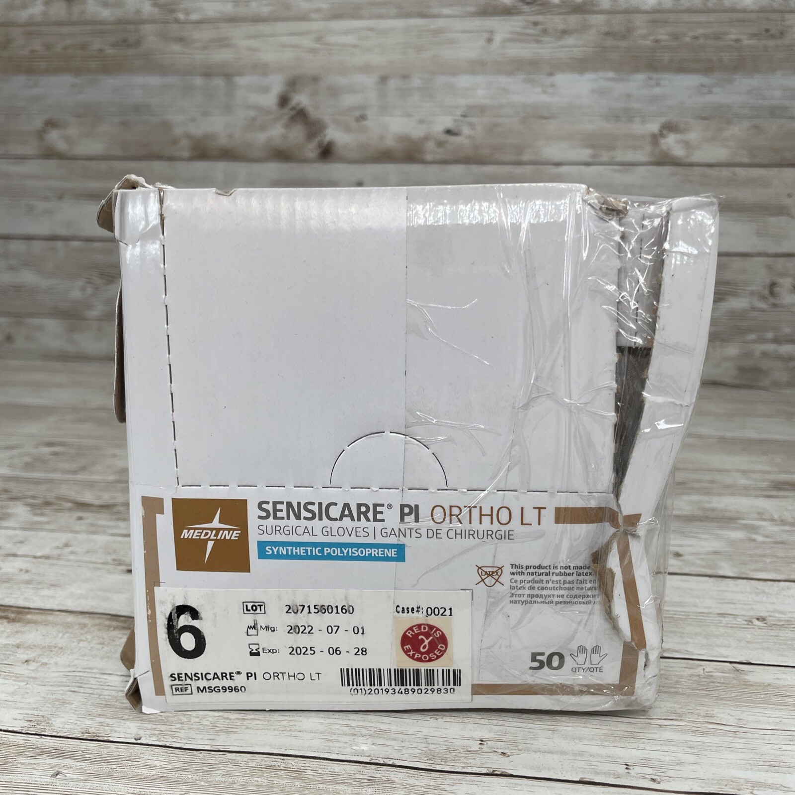 1 *DENTED* Box Sensicare Surgical Gloves PI ORTHO LT, Sterile Size 6 Exp 6/25