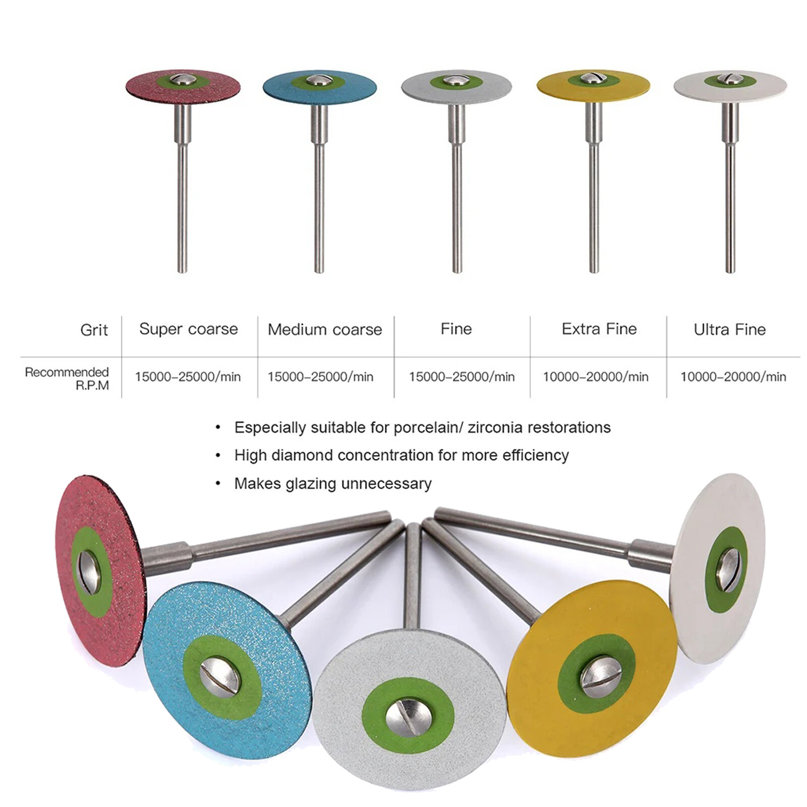 Dental Rubber Diamond Polisher Wheel Disc /Zirconia Porcelain Polish Burs HP