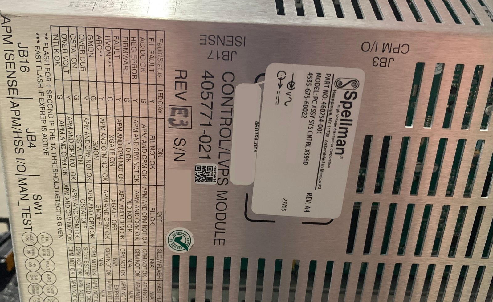 Spellman 405794-021LF Cathode Power Module X3950 w/ 460254-001 PC ASSY SYS CNTRL