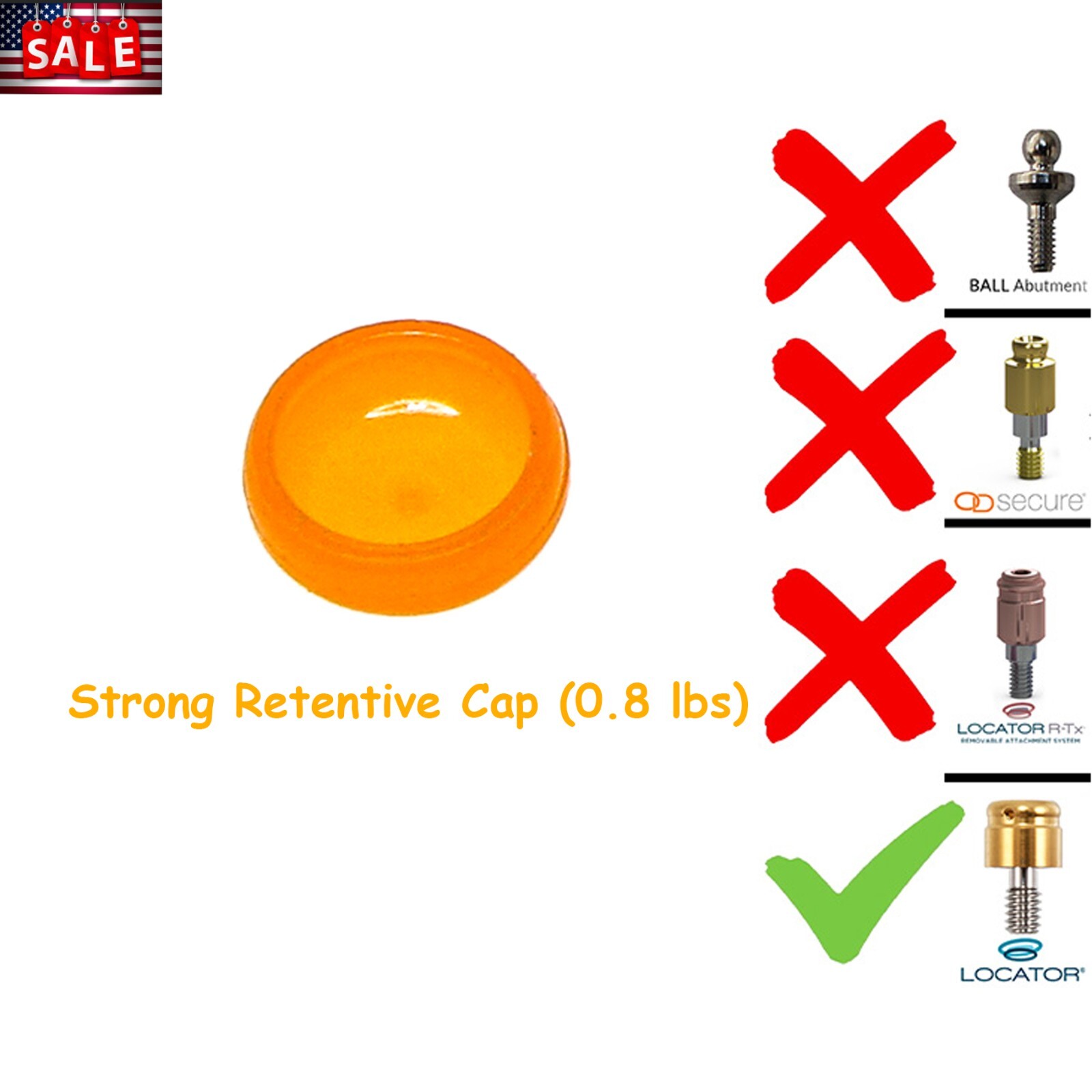US 0.8 lbs Overdenture Locator Male Caps for Abutments Inserts Implant 4pcs/set