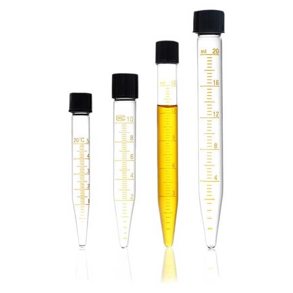 Borosilicate Test Tubes with Caps, 5ml-50ml, 10 Pcs, Pointed Bottom Glassware