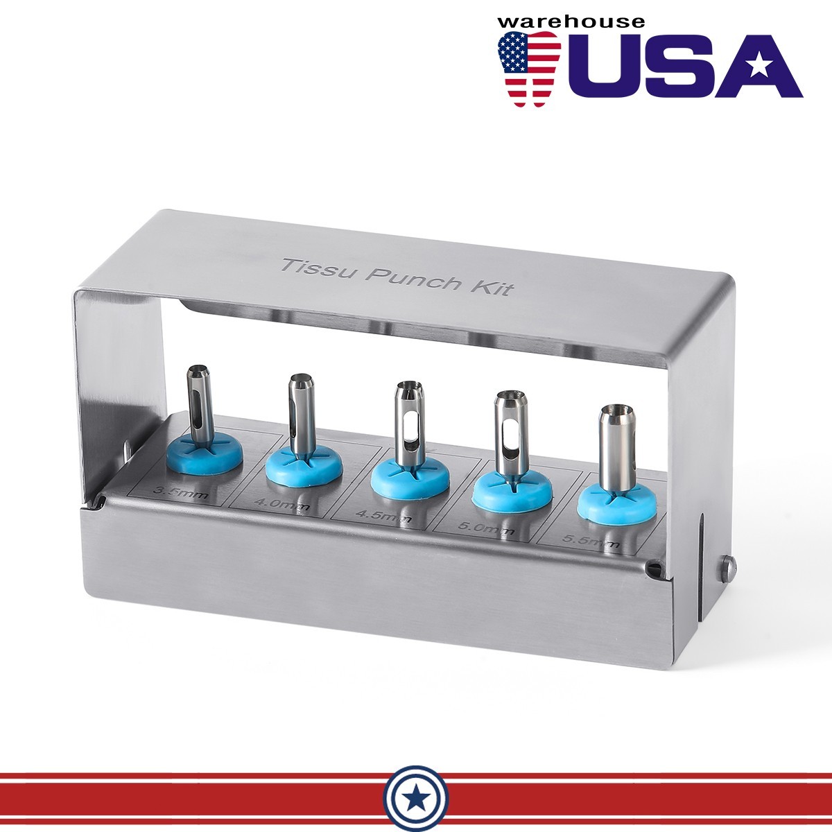 5 Pcs AZDENT Dental Implant Tissue Punch Kit Surgical Surgery With Box Holder