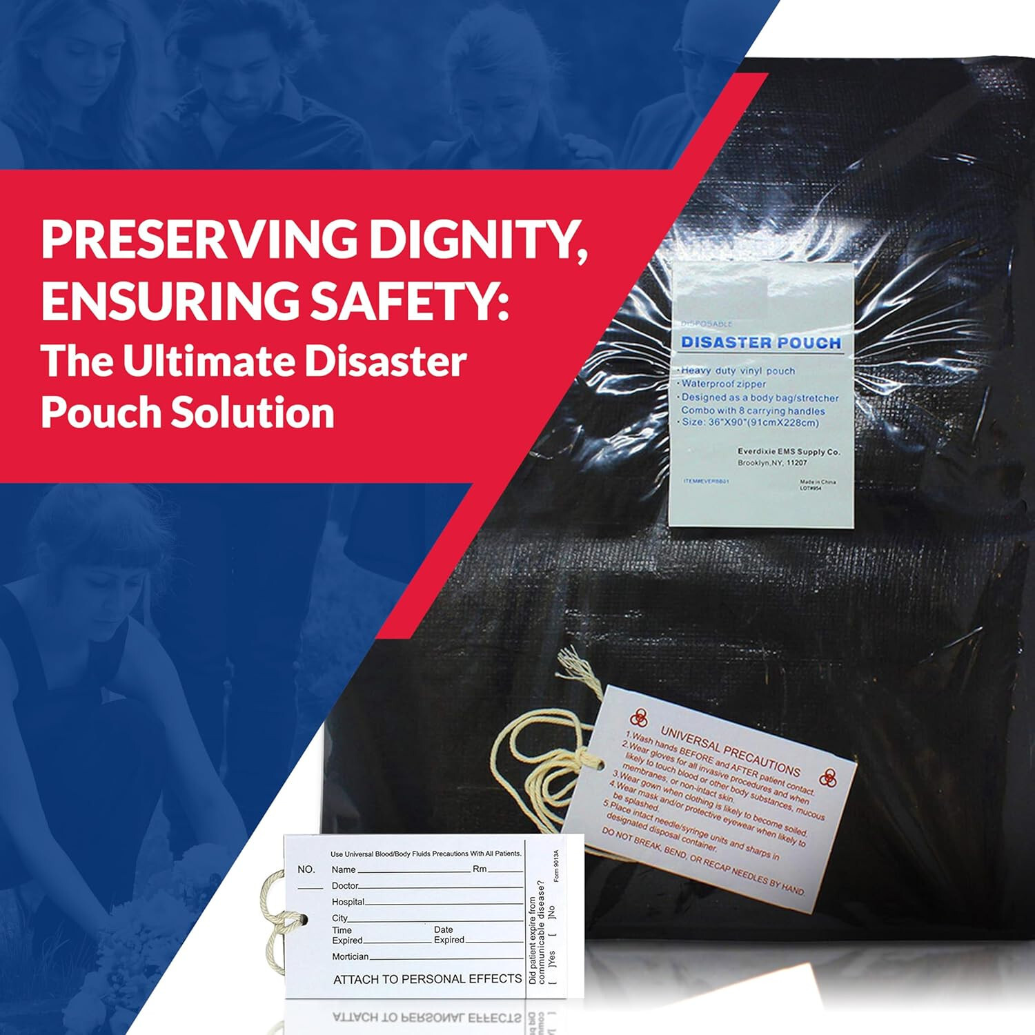 Ever Dixie Disposable Disaster Pouch Body Bag Stretcher Combo 8 Handles – Black
