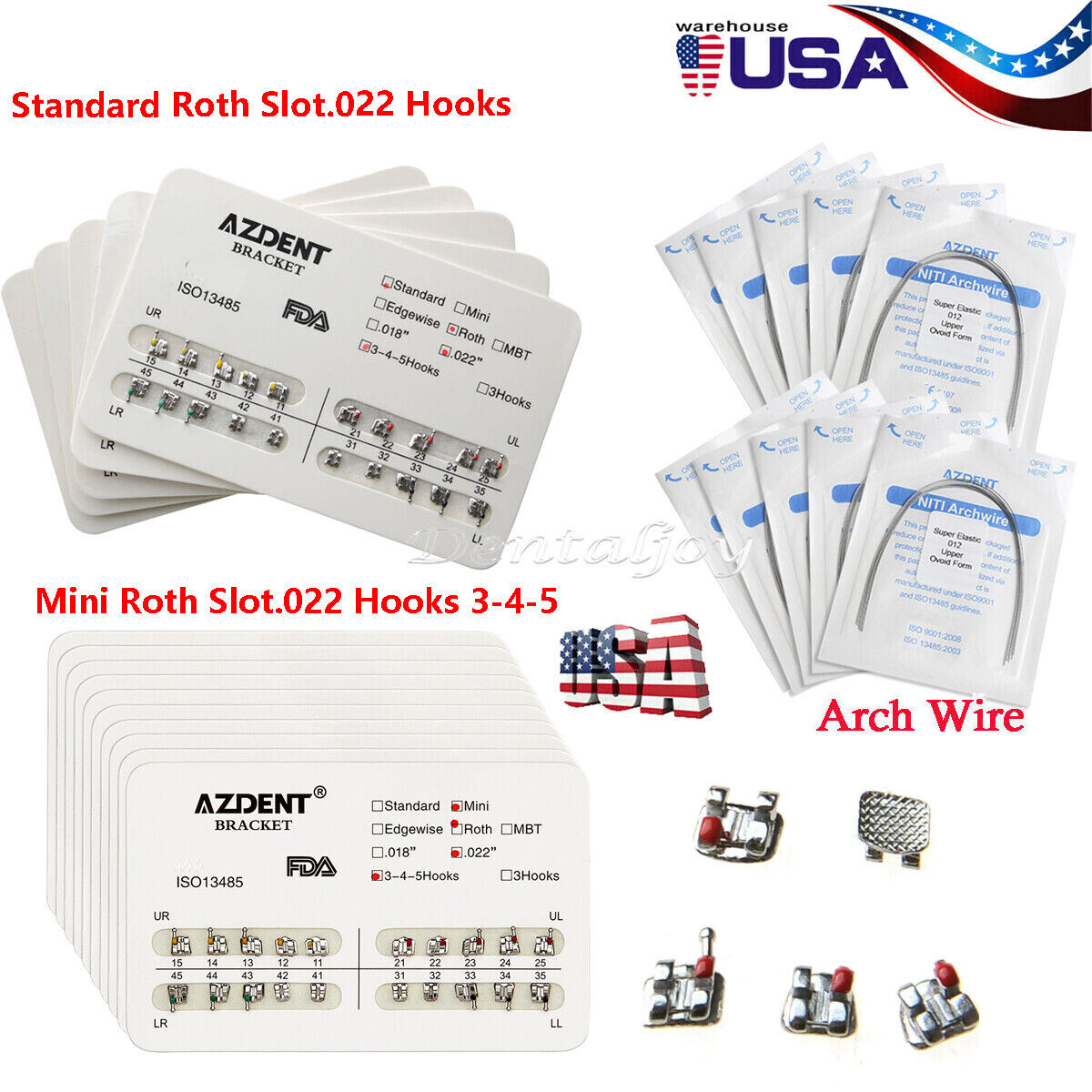 AZDENT Dental Orthodontic Brackets Braces /Supper Elastic Niti Arch Wires Round