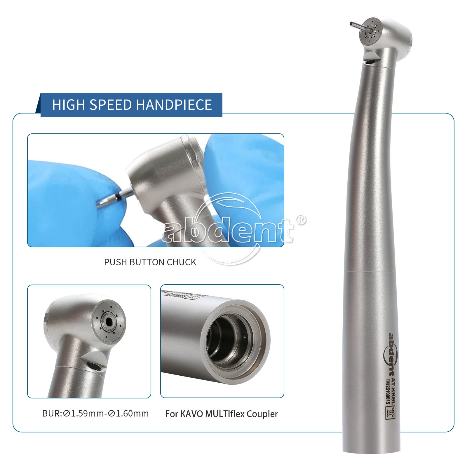ABDENT Dental Fiber Optic LED Handpiece 4 Water Spray Fit KaV MULTIflex Coupling
