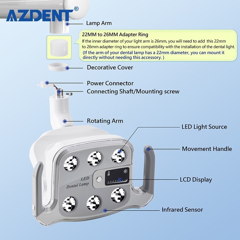 Dental 6 LED Lamp Oral Light Lamp For Unit Chair W/ LCD Display 3Yellow+3White
