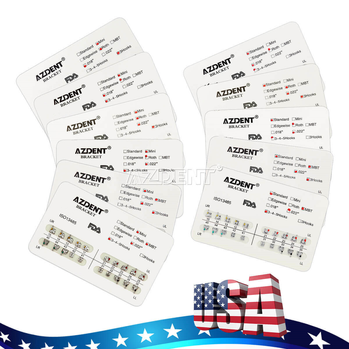 20pcs Dental Orthodontic Brackets Mini/Standard MBT/Roth 022/018 Hooks 3/345