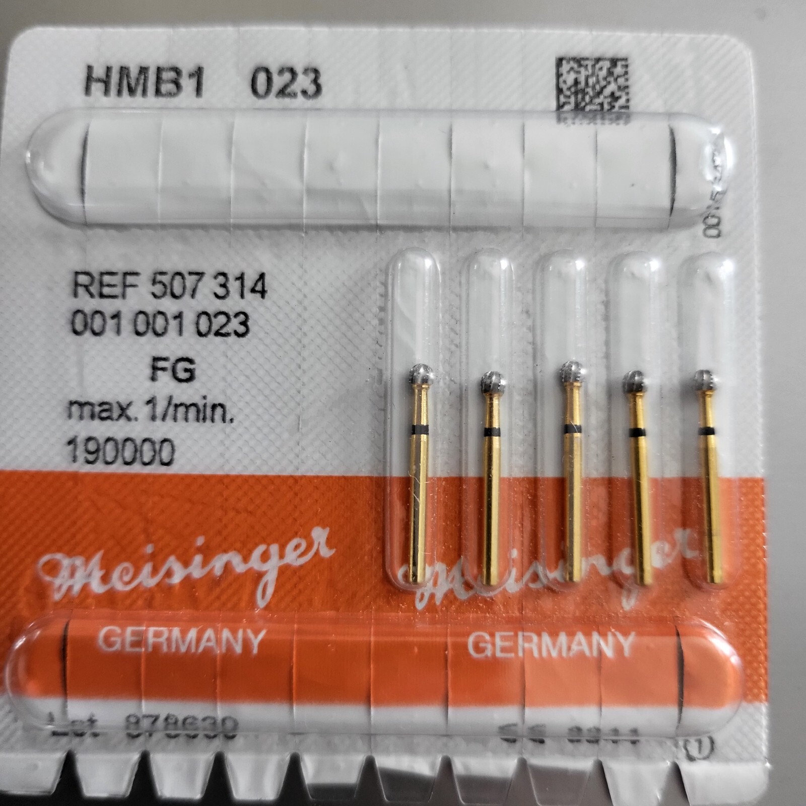 MEISINGER DENTAL HMB1-023-FG Black Cobra FG8 Carbide Burs 5/PK #8 Round