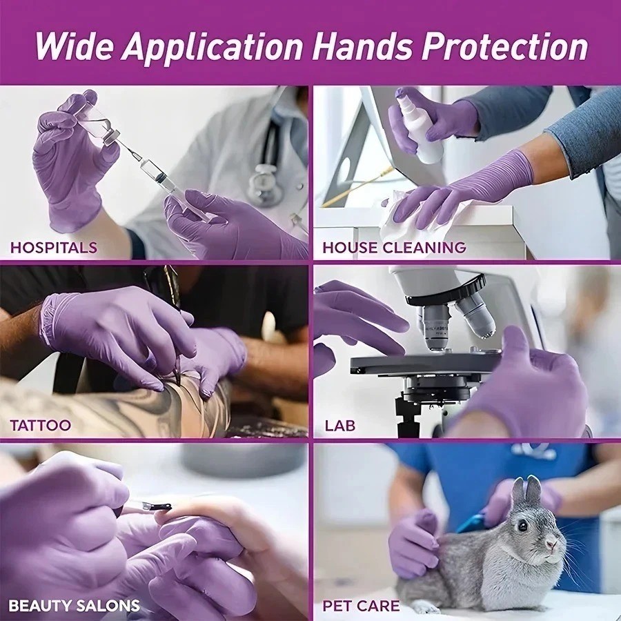100 Count Disposable Nitrile Exam Gloves 4 Mil Latex-Free Food Safe