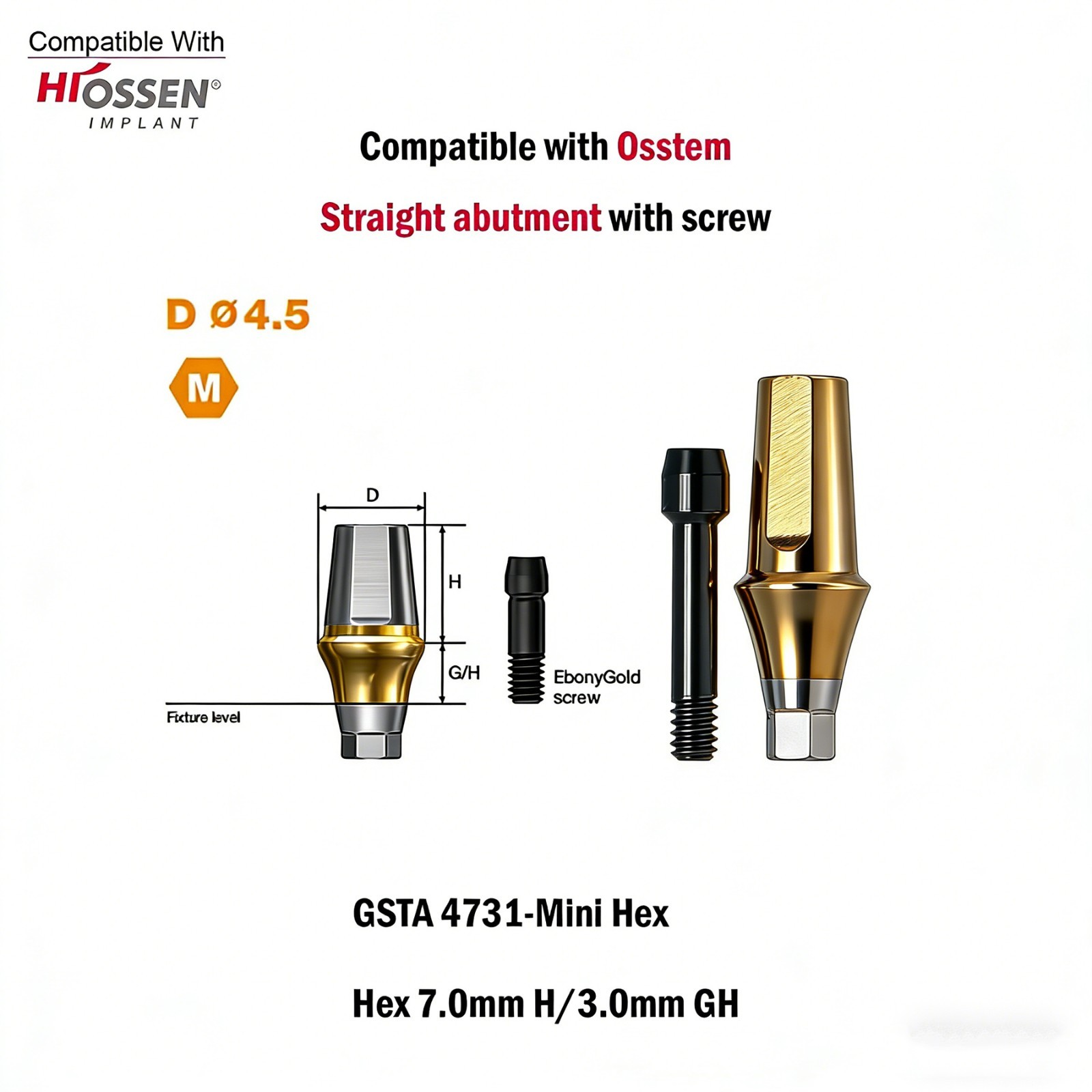 Dental Titanium Cemented straight abutment fits to Osstem Hiossen Mini Regular
