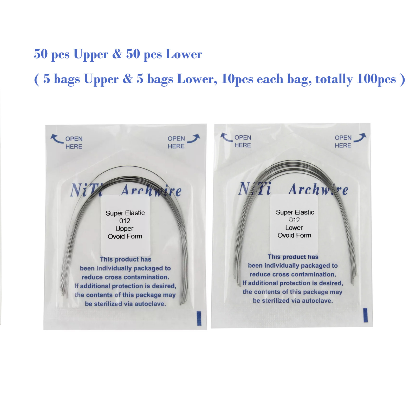 100PCS Dental Orthodontic Round Arch Wire Niti Super Elastic Ovoid Natural Form