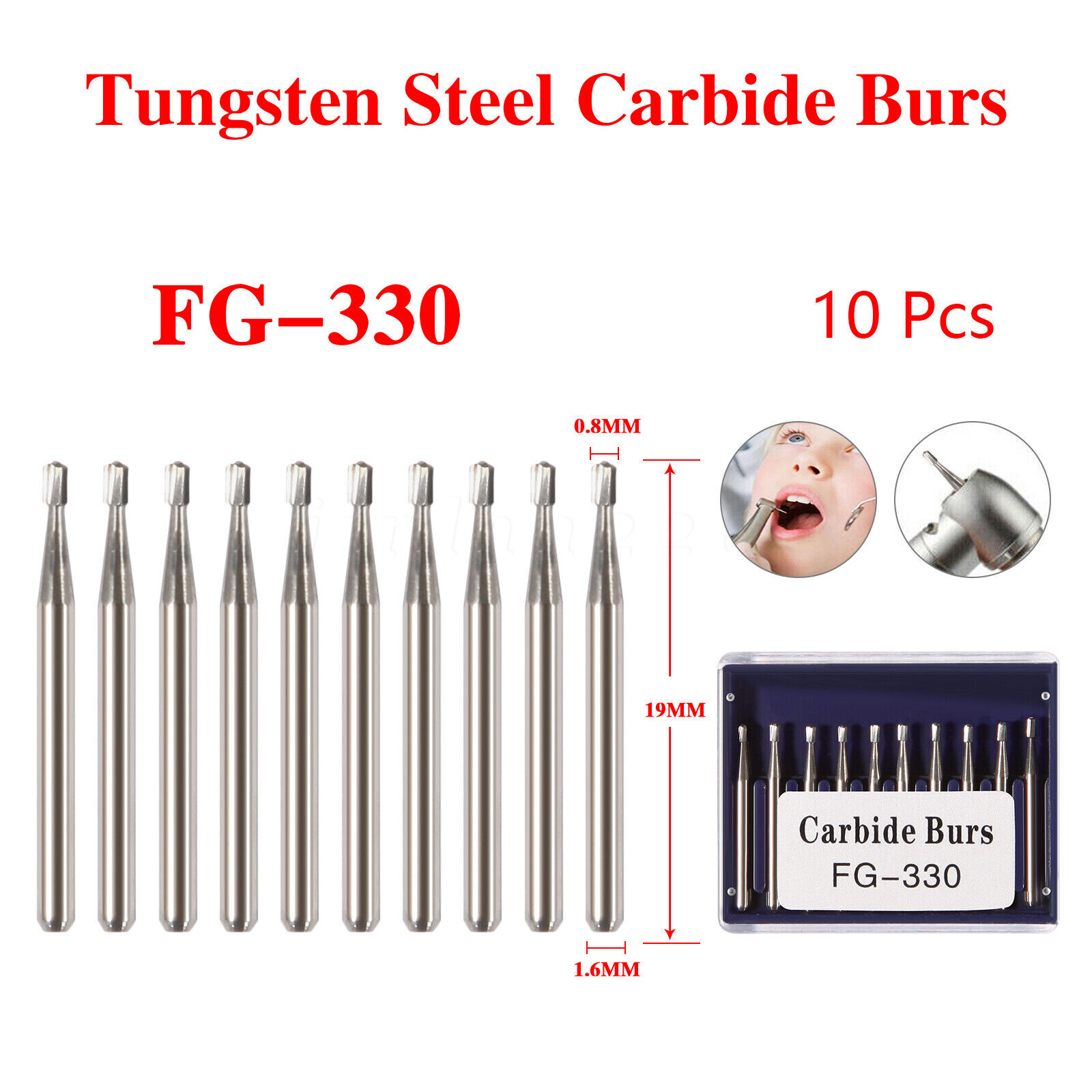Carbide Bur, FG, #1/4, 1/2, 1, 2, 4, 6, 8 Bur, Round Dental
