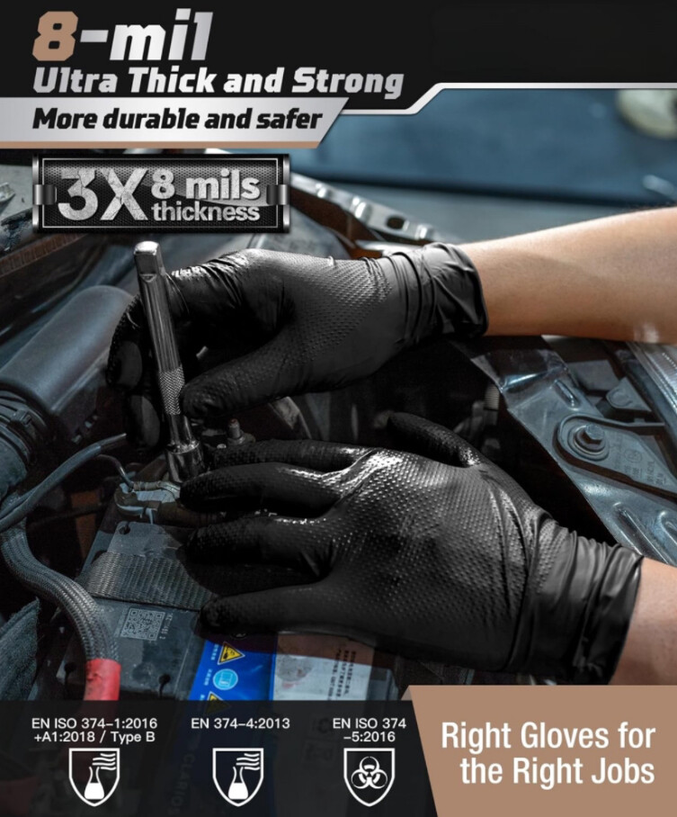 Black/Orange Nitrile Disposable Gloves 8 Mil Raised Diamond Texture | Fast Ship