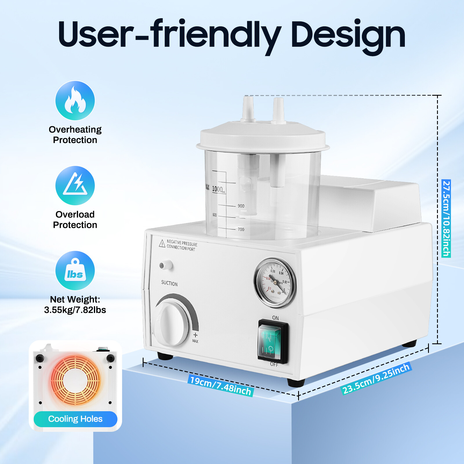 Vacuum Phlegm Quiet Suction Unit Portable Medical Emergency Aspirator Machine