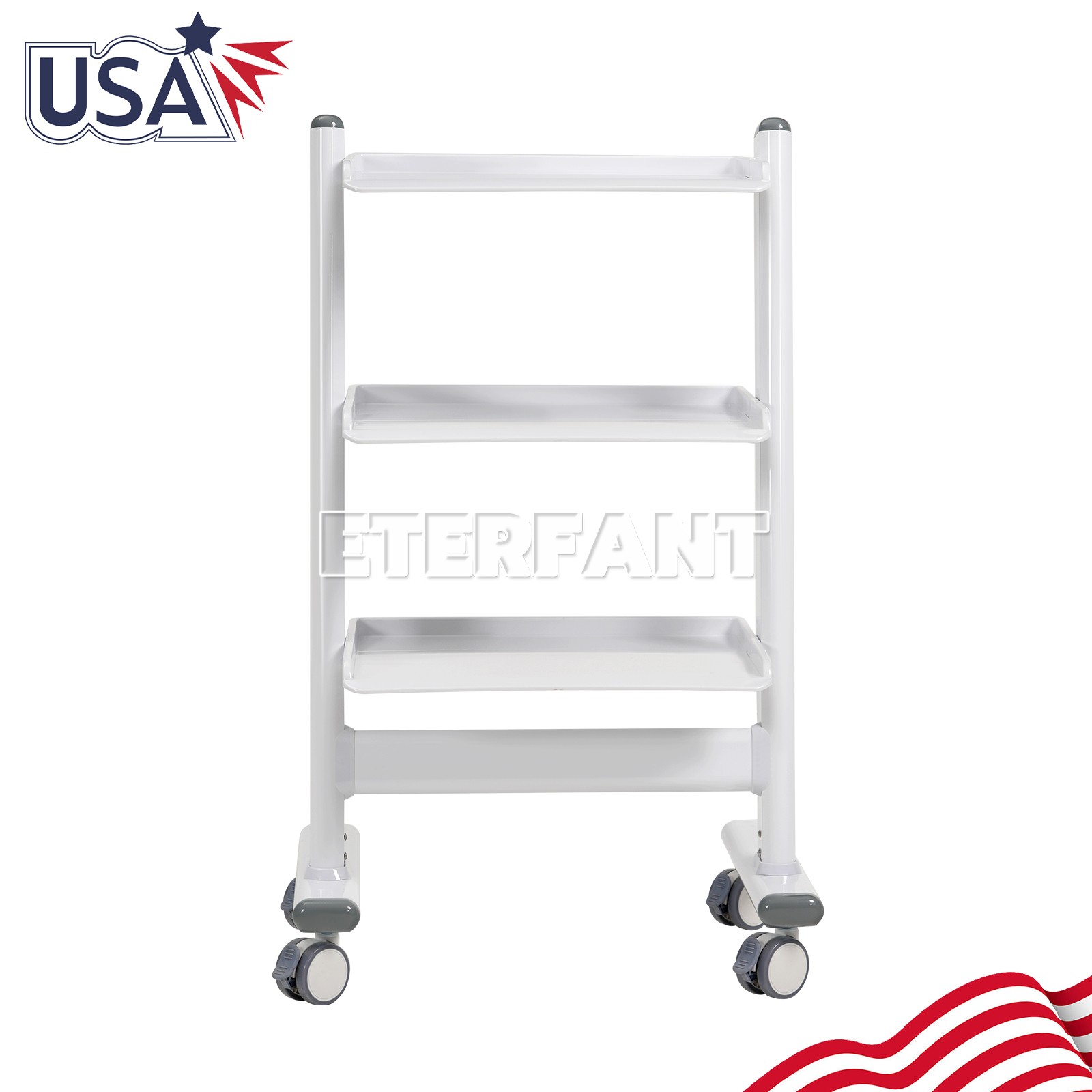Dental Medical 3 Layer Trolley Cart Tool Mobile ABS Instrument Stand with Socket
