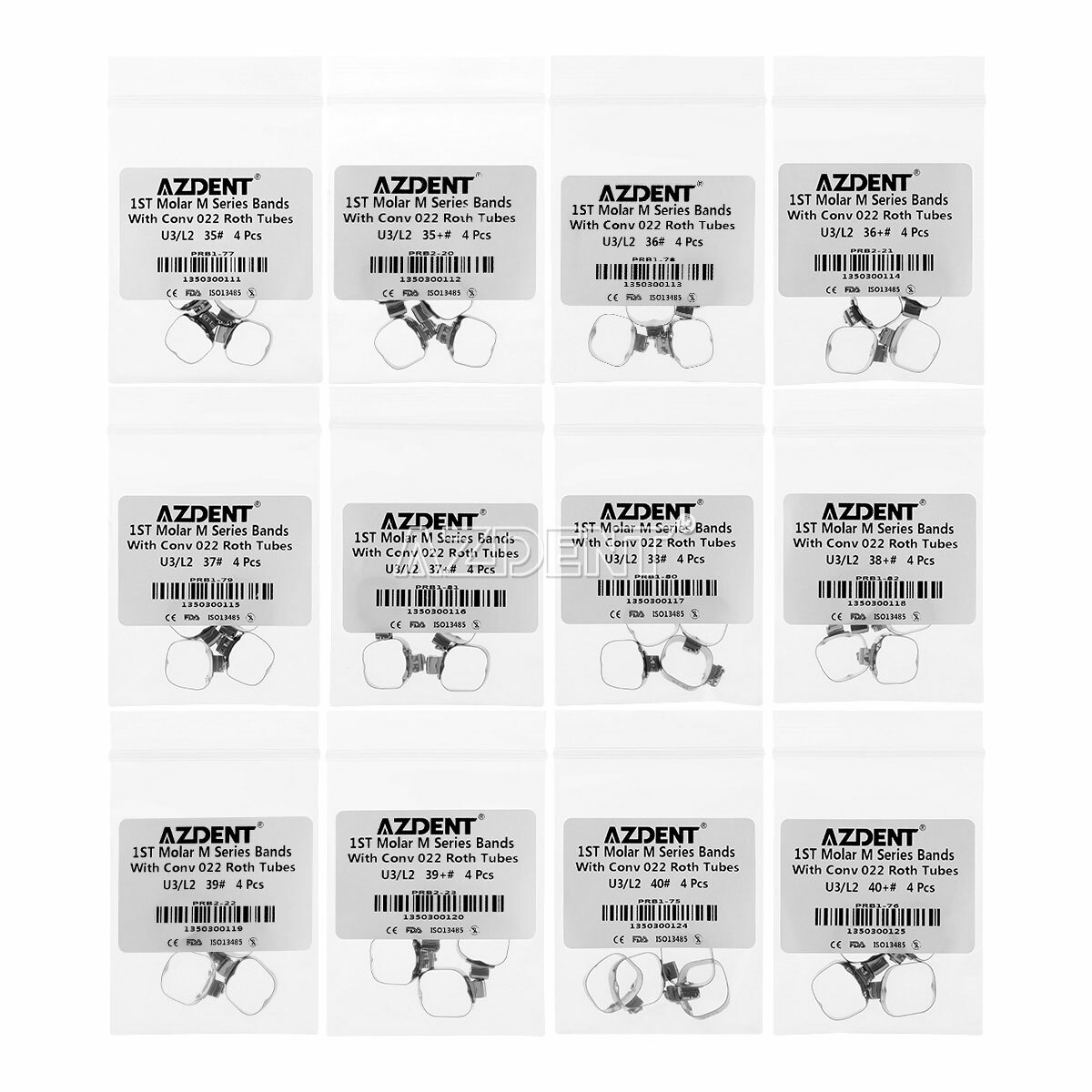 4PCS/Set Dental Orthodontic Buccal Tube Bands 1st Molar #35-40+# Roth .022 U3/L2