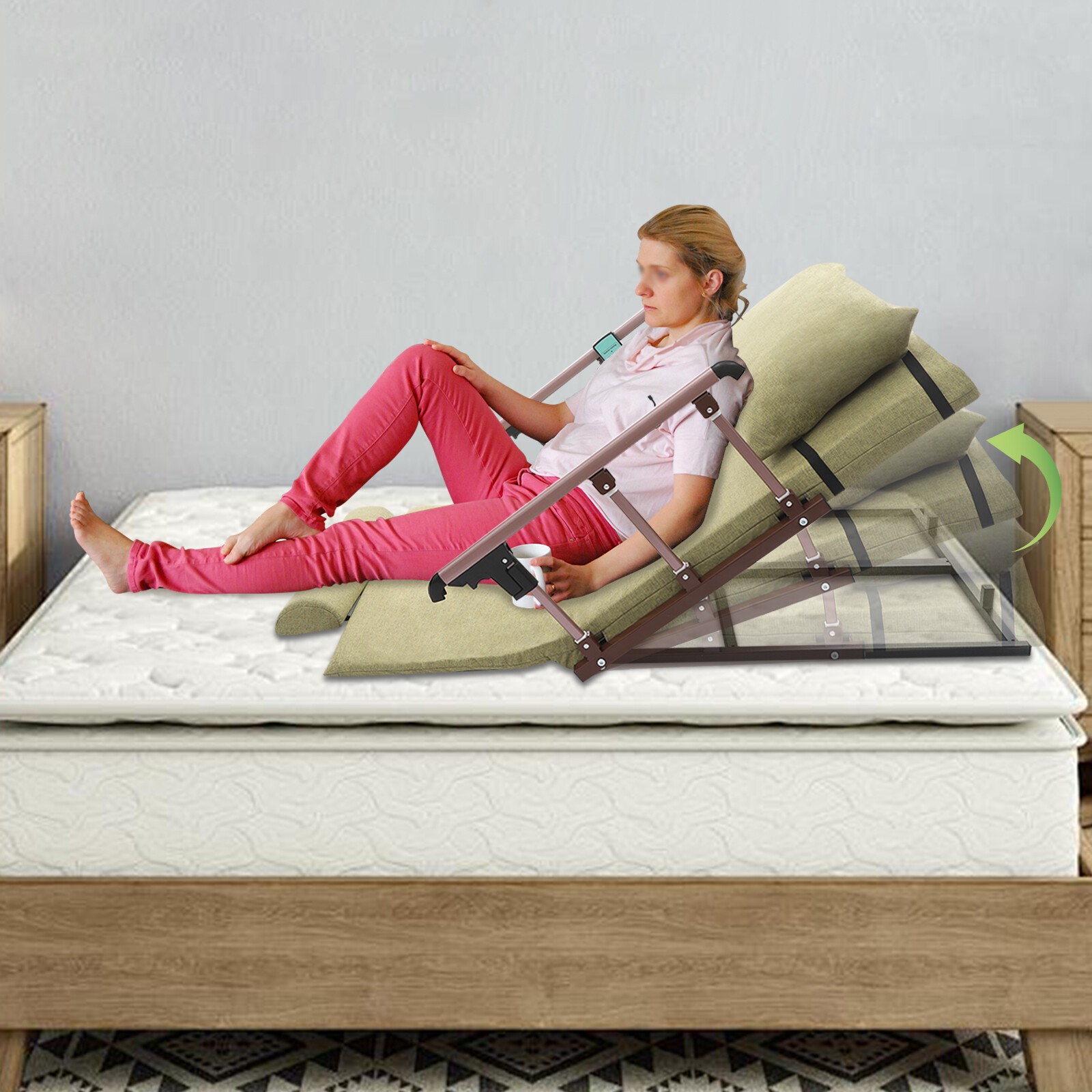 Electric Adjustable Bed Backrest 2°–80° Remote US Plug Green For Elderly