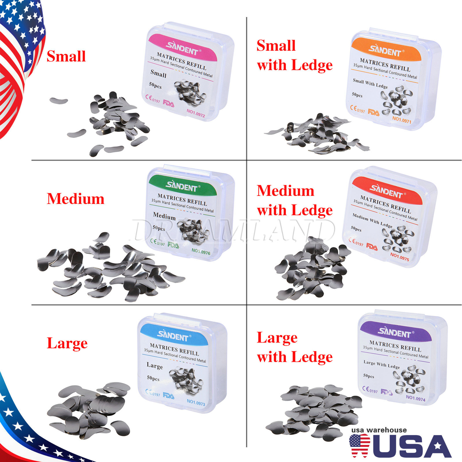 50 * Dental Metal Matrices Sectional Contoured Matrix Refill Hard band S/M/L