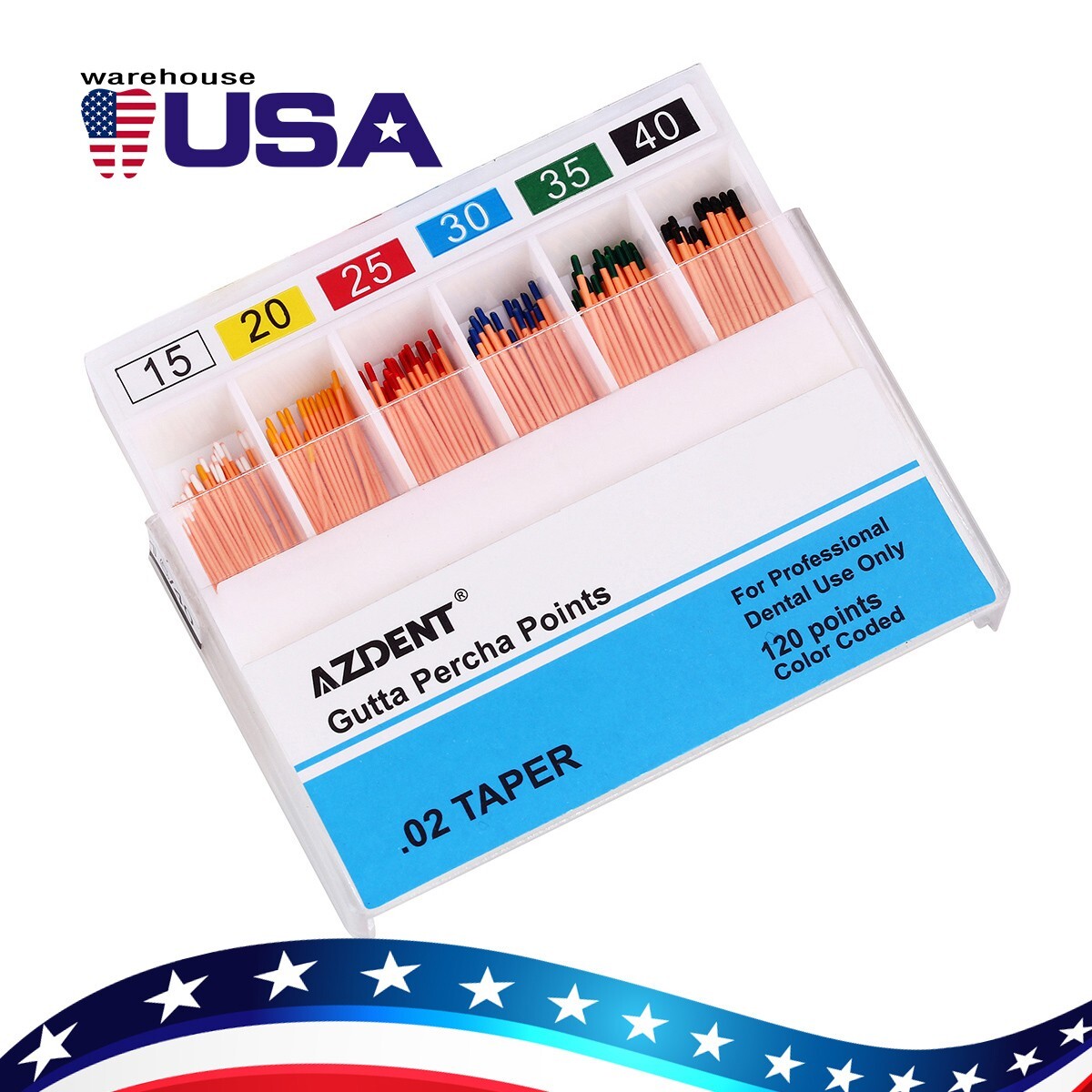 10 X Puntas de Gutapercha Dental GP 0.02 Taper 15-40# puntas de papel absorbente