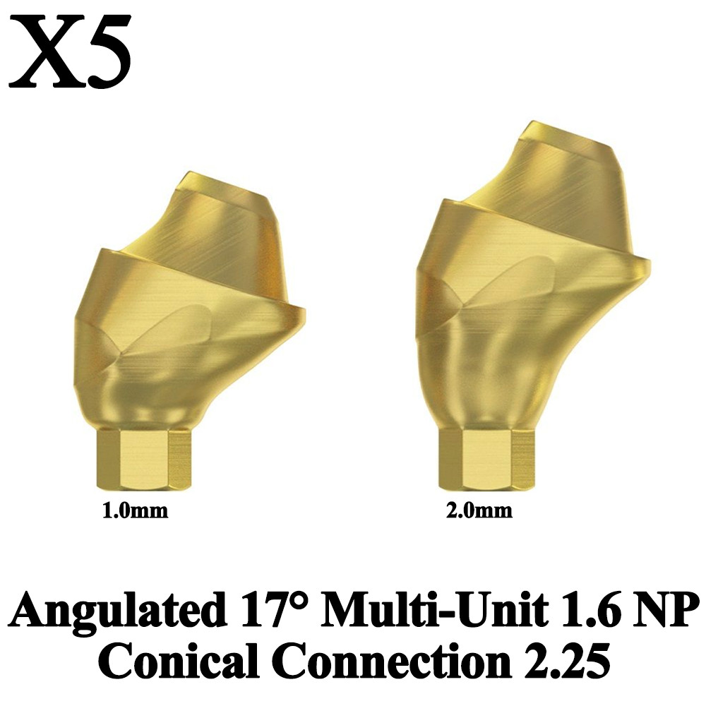 5x Prosthetic Angulated 17° Multi-Unit 1.6 NP Conical Connection 2.25 Titanium