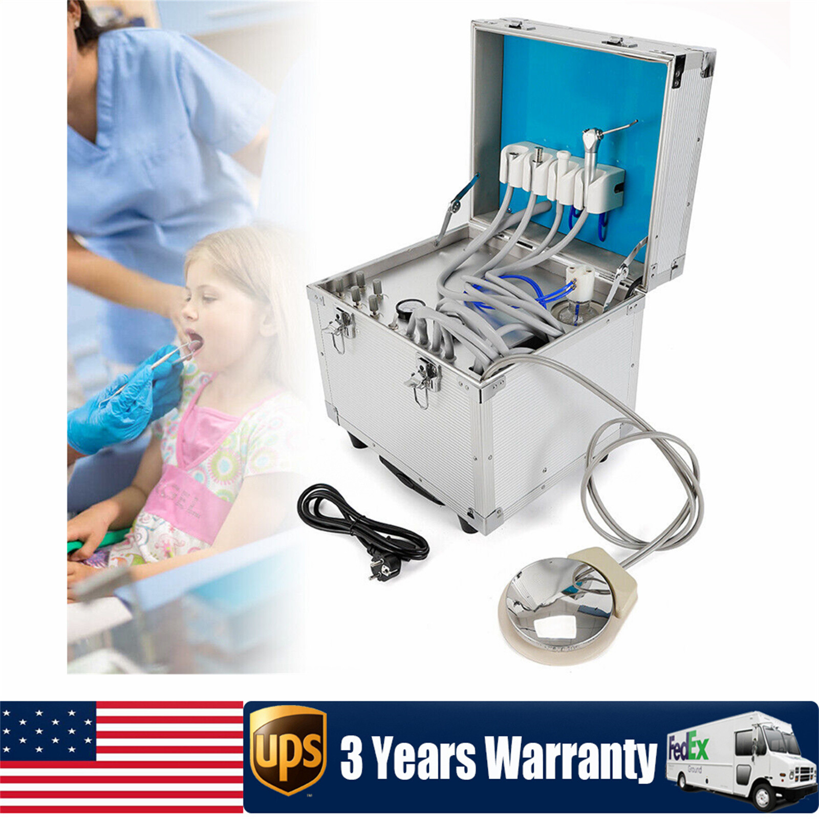 Portable Dental Delivery Unit: Rolling Box with 4 Holes Air Compressor Suction