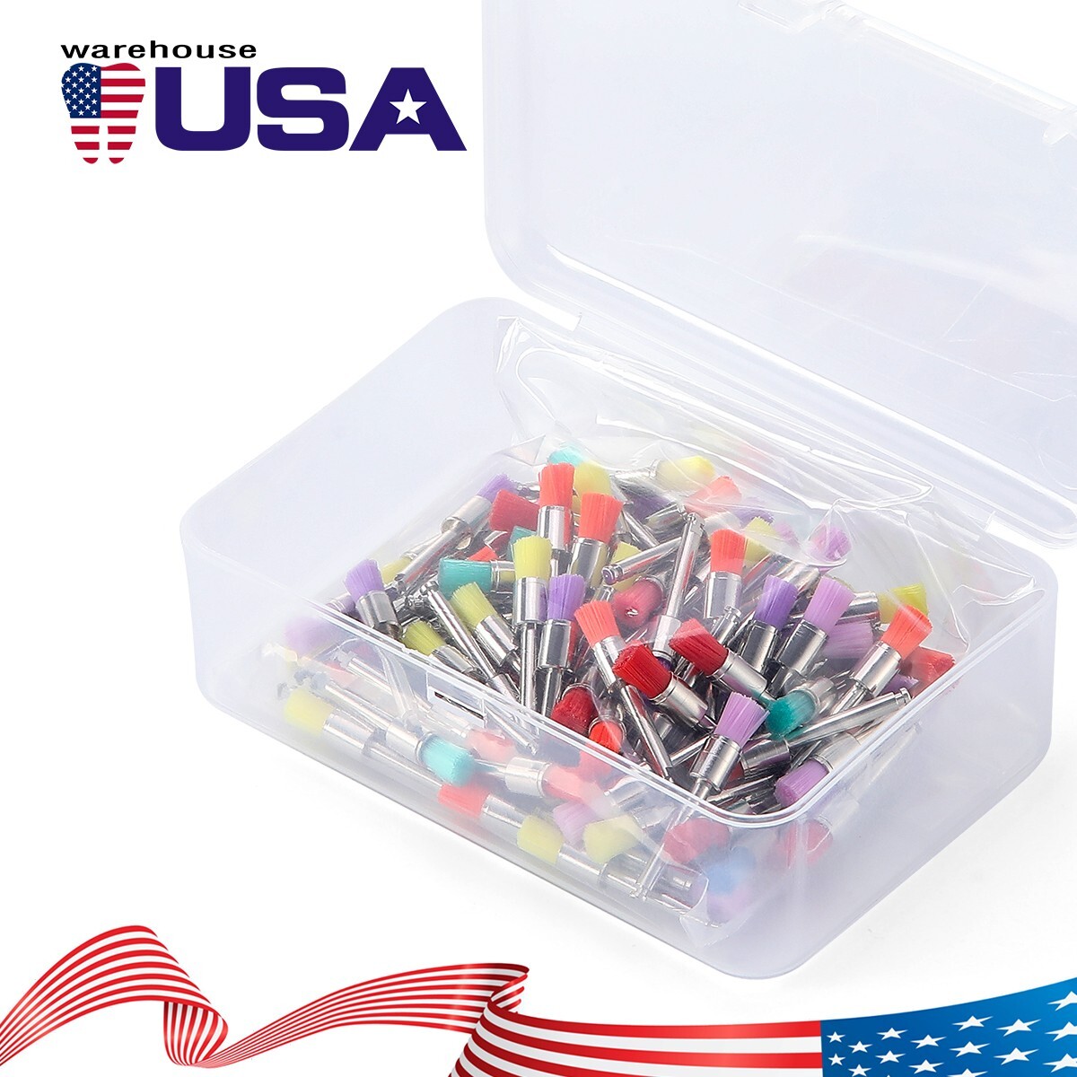 100pcs Dental Nylon Polishing Prophy Brushes Flat Latch RA Burs Mixed Color