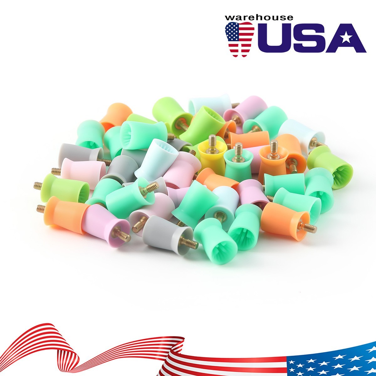 100pcs/box Dental Silicone Screw Prophy Cups Brush Copper HandleThreaded‌ Soft