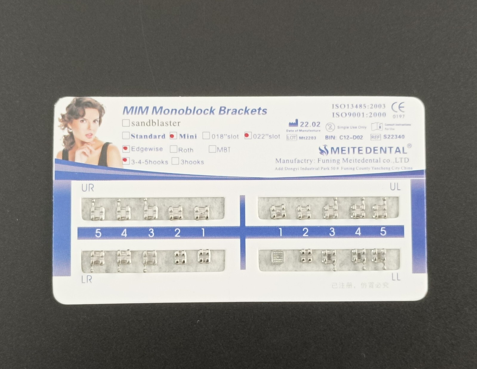 10Sets Dental Orthodontic Metal Brackets Mini Roth/MBT/Edgewise 022 345/no Hooks