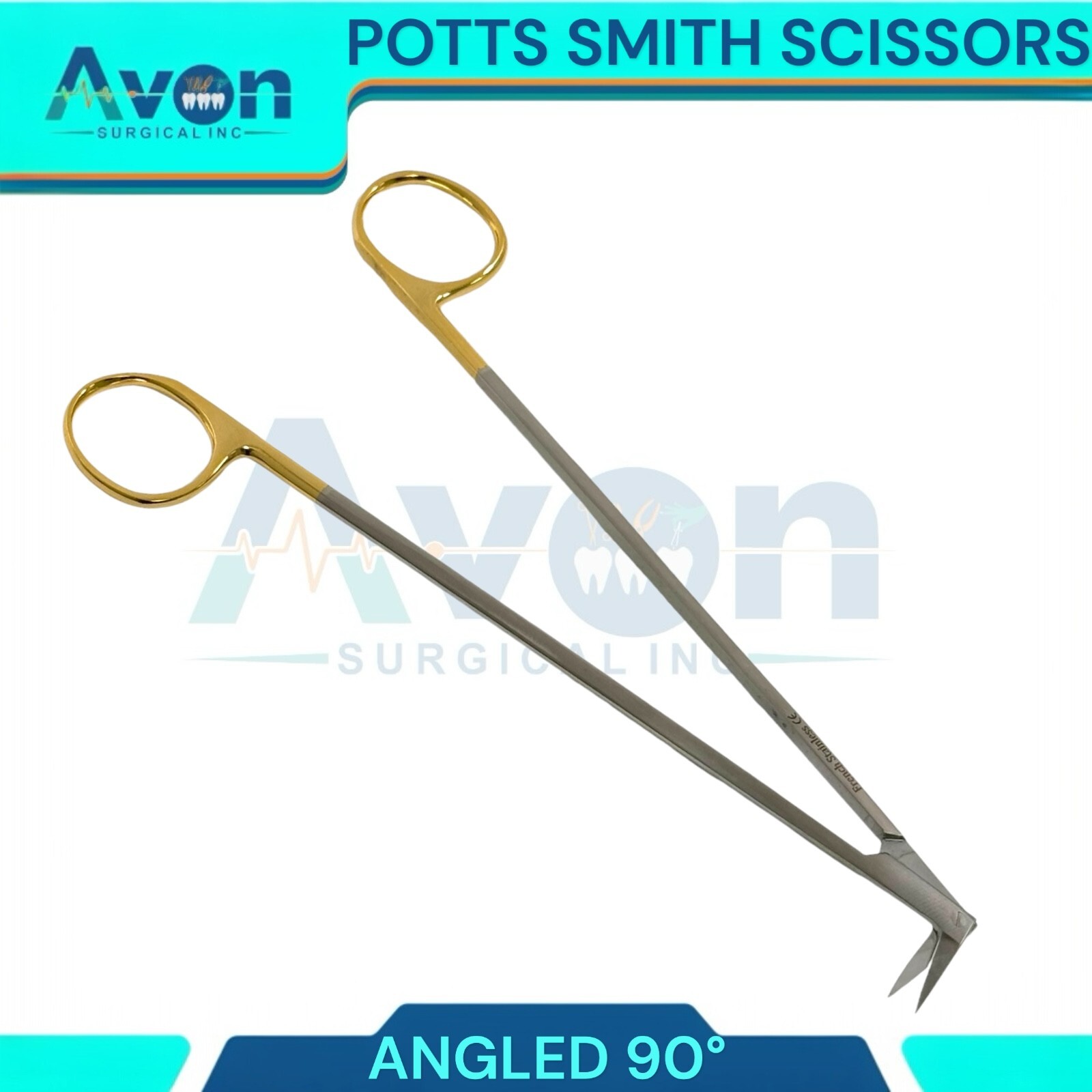 Vascular Scissors Potts Smith, Angled to 25° & 90° Right Angle – Gold Handle 2PK