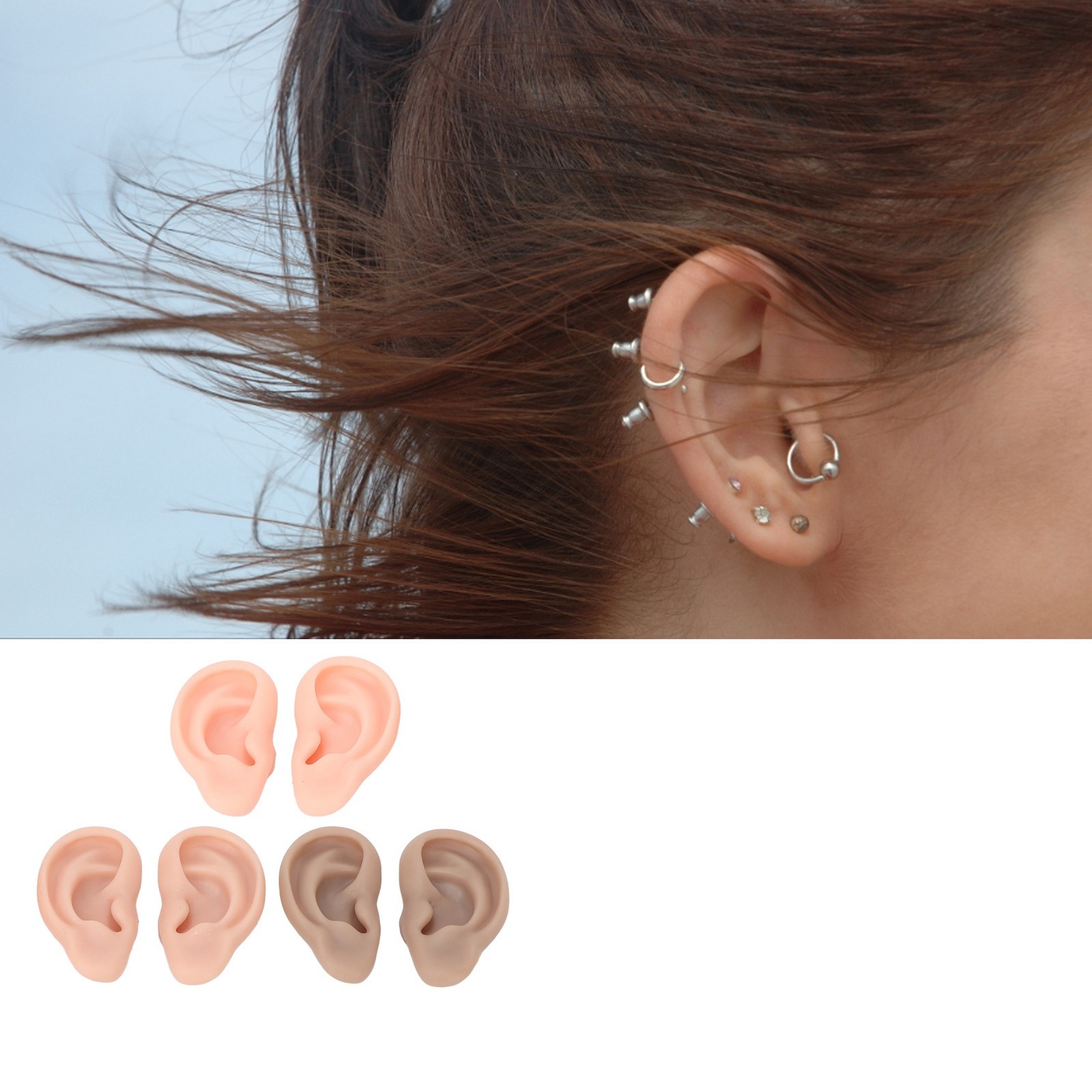 3 Pairs Silicone Ear Model Soft Flexible Ears 3 Colors Artificial Reusable For
